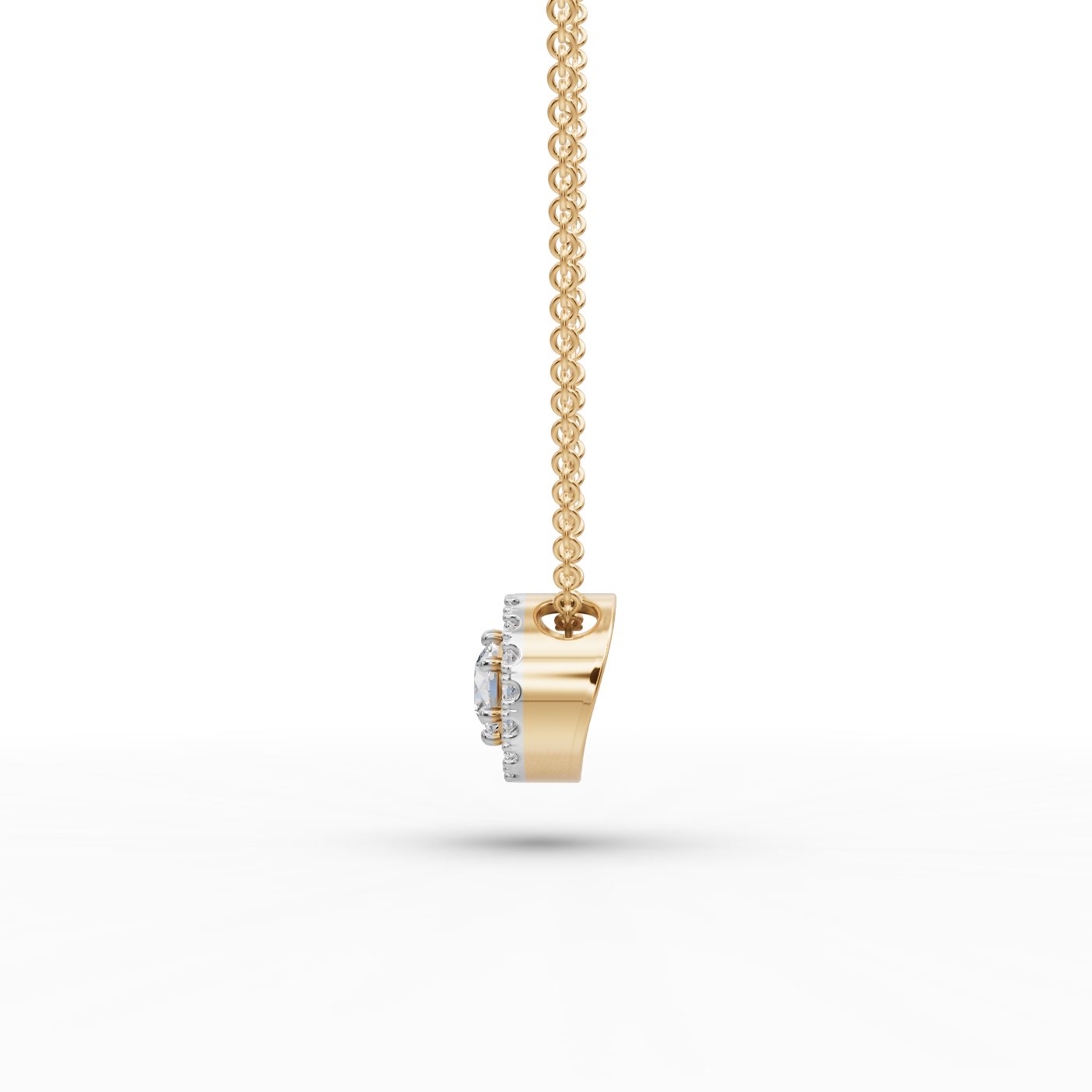 Serene Muse Round Lab-Grown Diamond Halo Pendant in yellow gold