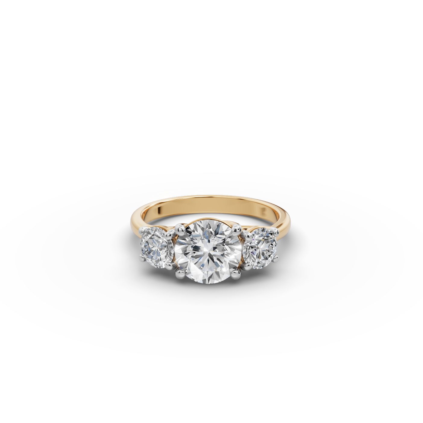 Infinite Signature Round Lab-Grown Diamond Three Stone Ring in yellow gold, set with lab-grown diamonds