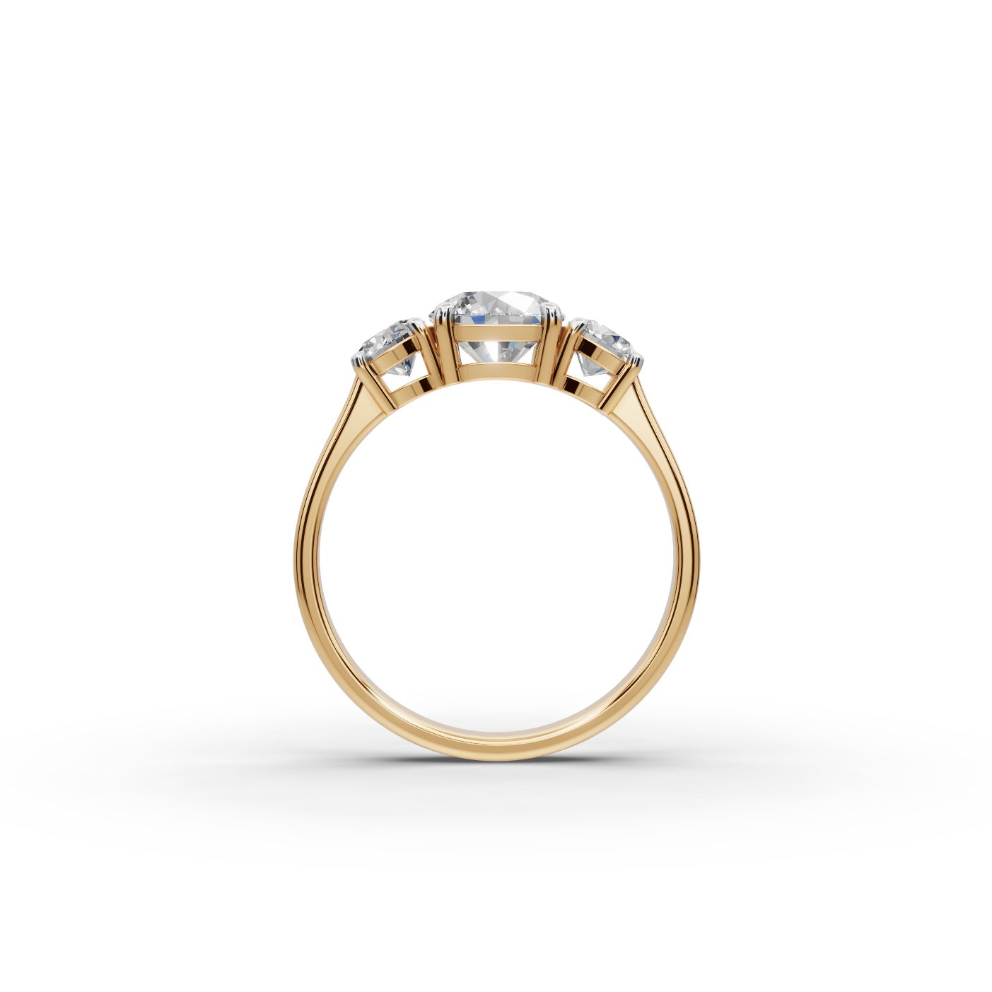 Pristine Muse Round Lab-Grown Diamond Three Stone Ring in yellow gold