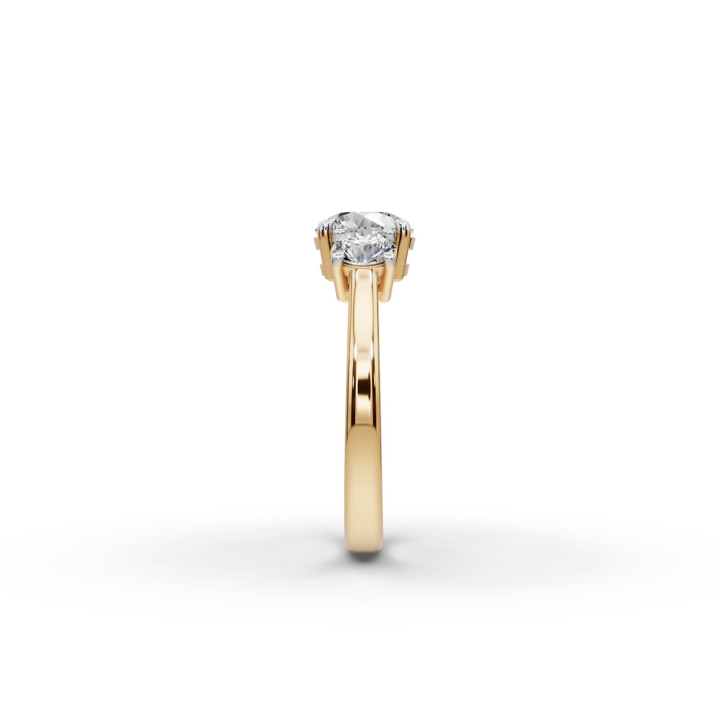 Pristine Muse Round Lab-Grown Diamond Three Stone Ring in yellow gold