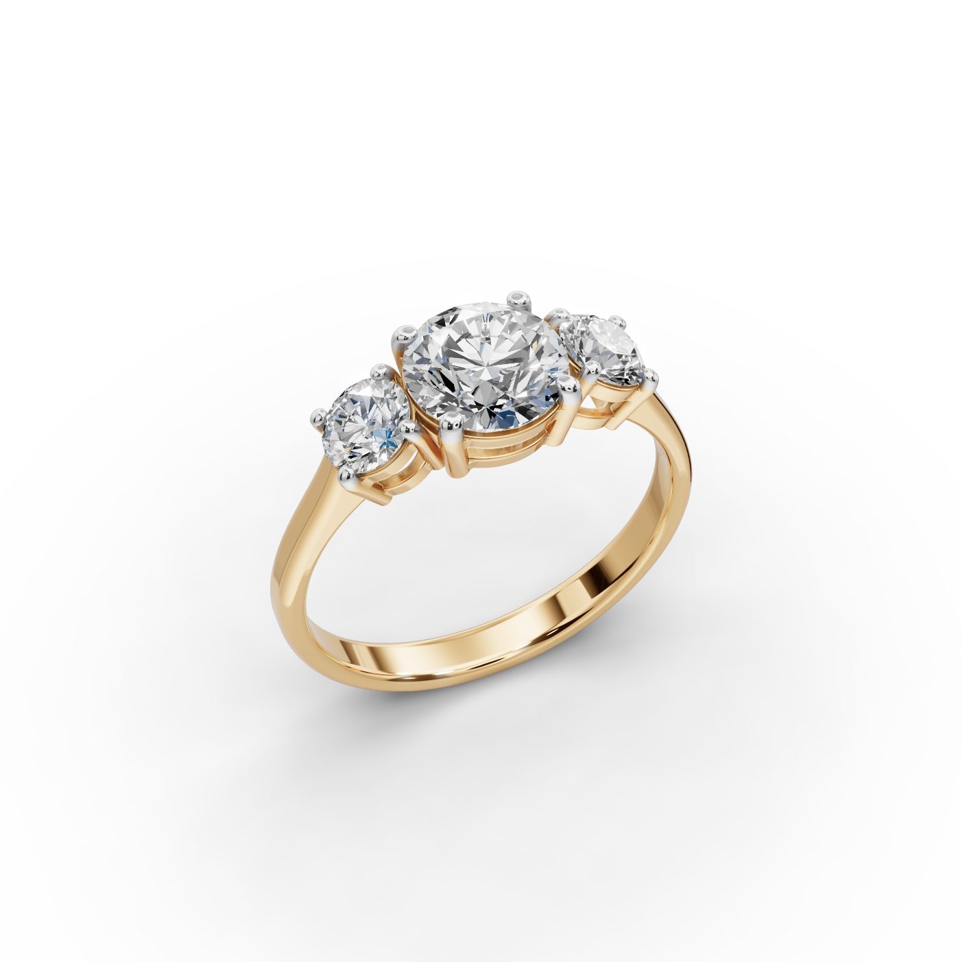 Pristine Muse Round Lab-Grown Diamond Three Stone Ring in yellow gold