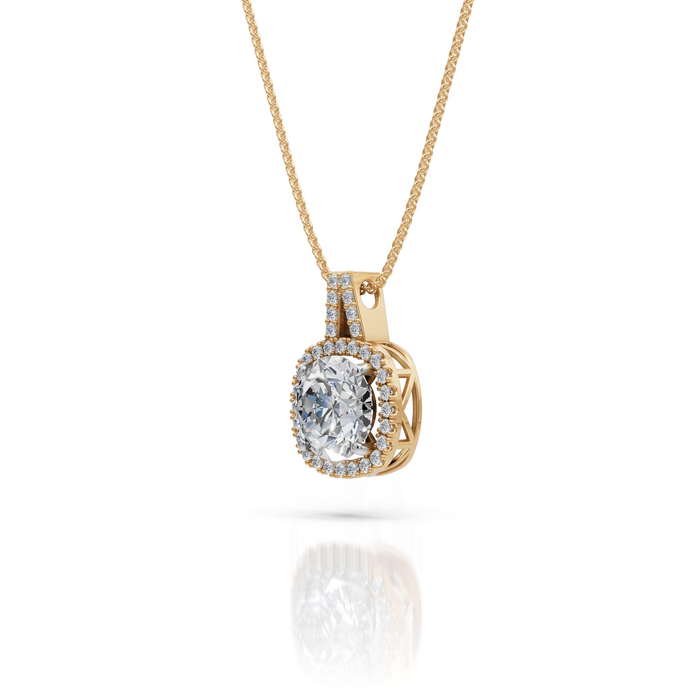 Radiant Ember Round Lab-Grown Diamond Halo Pendant in yellow gold