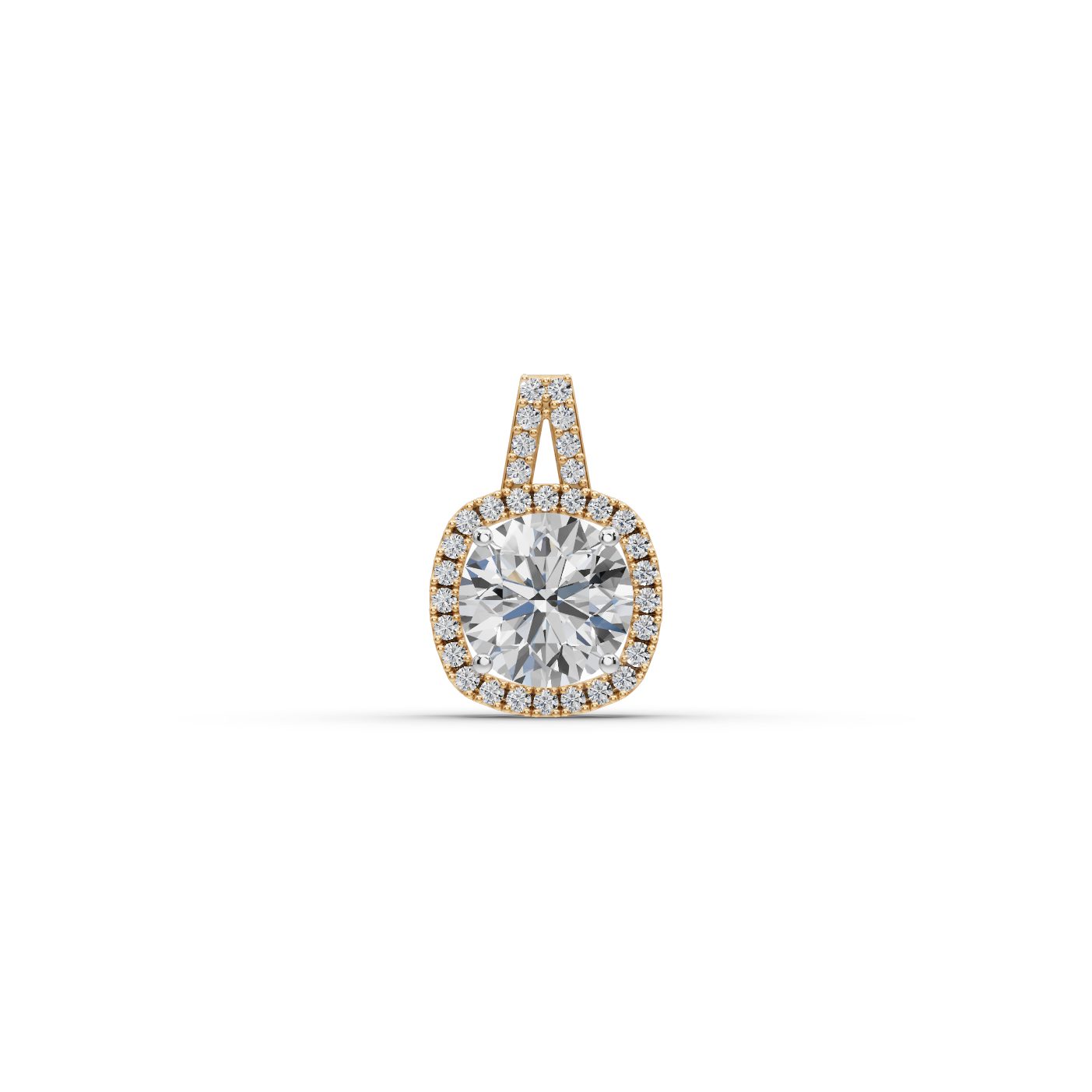 Radiant Ember Round Lab-Grown Diamond Halo Pendant in yellow gold, set with lab-grown diamonds