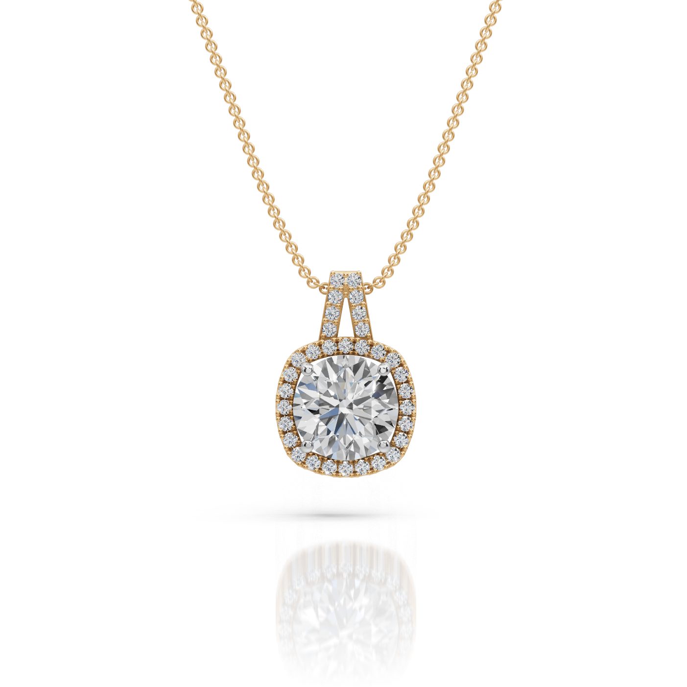 Radiant Ember Round Lab-Grown Diamond Halo Pendant in yellow gold