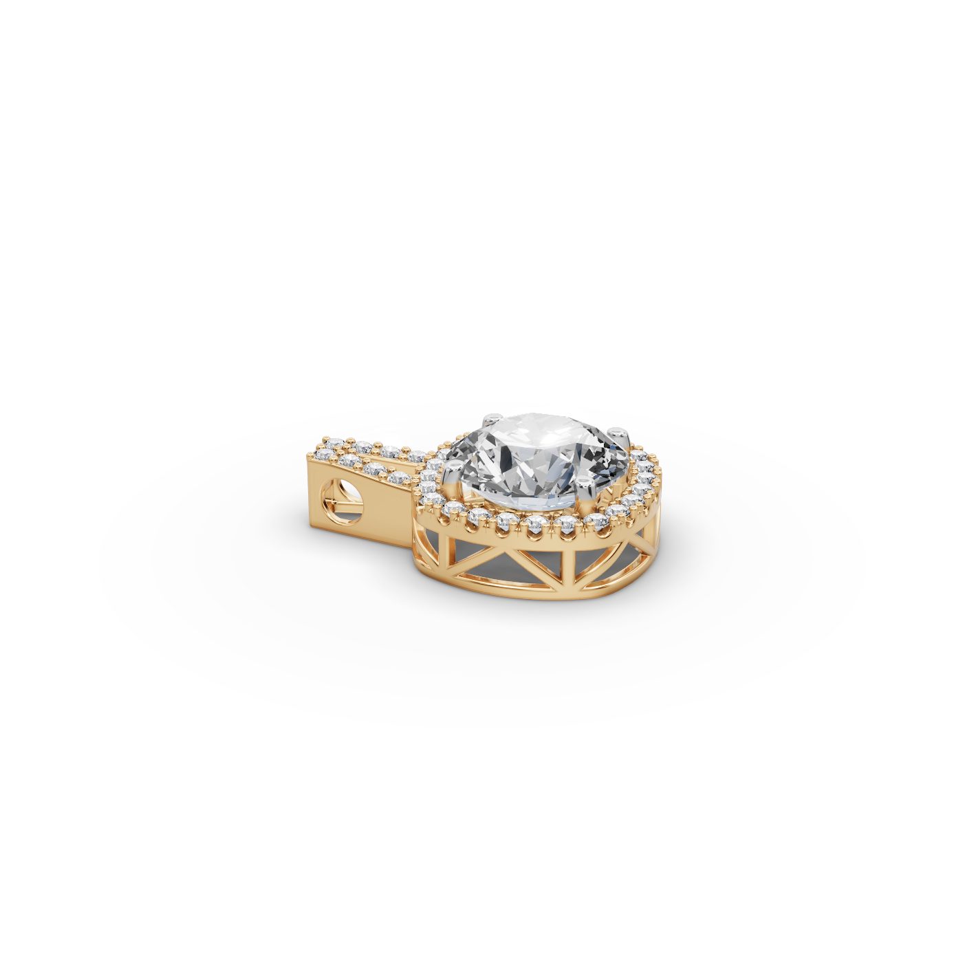 Radiant Ember Round Lab-Grown Diamond Halo Pendant in yellow gold
