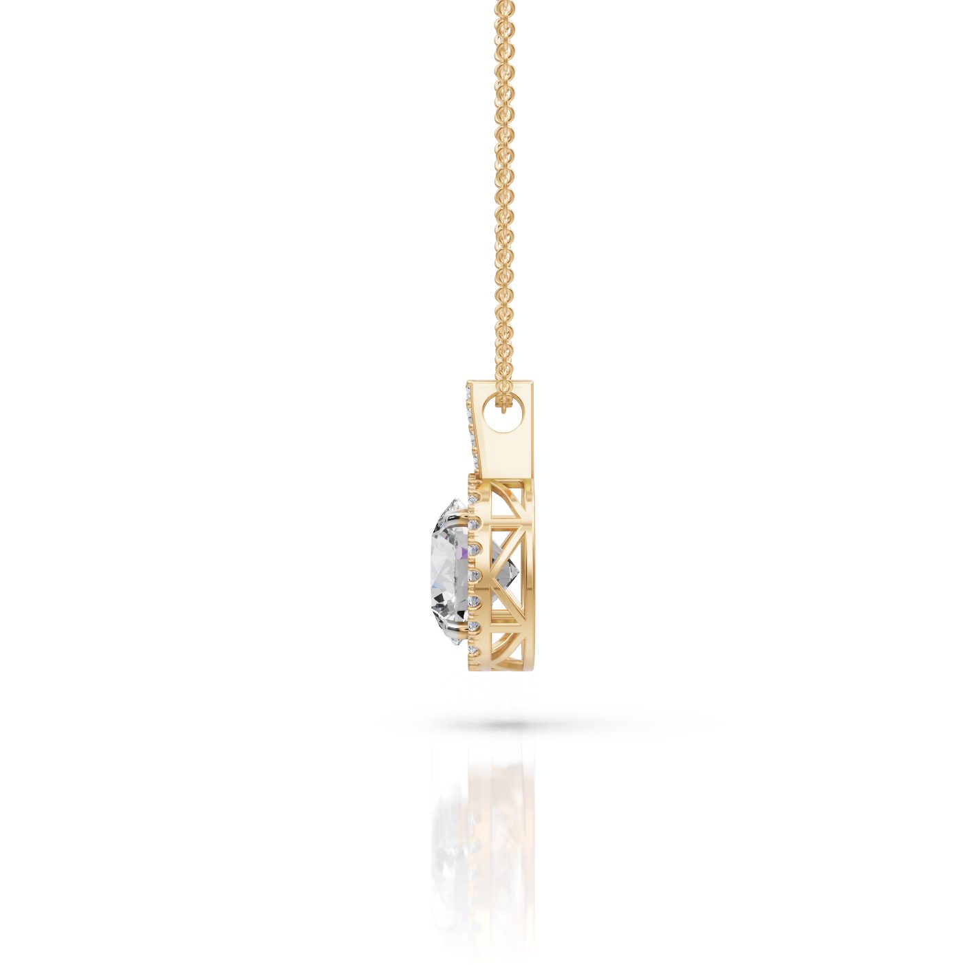 Radiant Ember Round Lab-Grown Diamond Halo Pendant in yellow gold