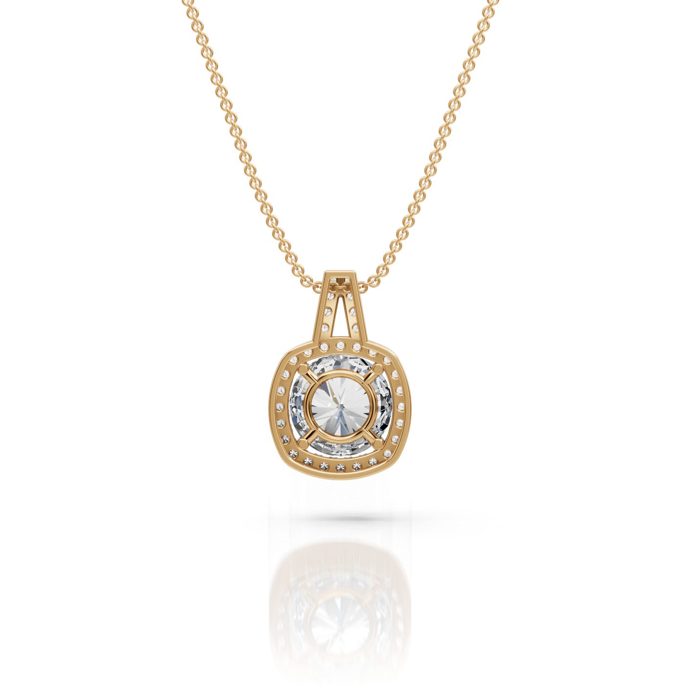 Radiant Ember Round Lab-Grown Diamond Halo Pendant in yellow gold