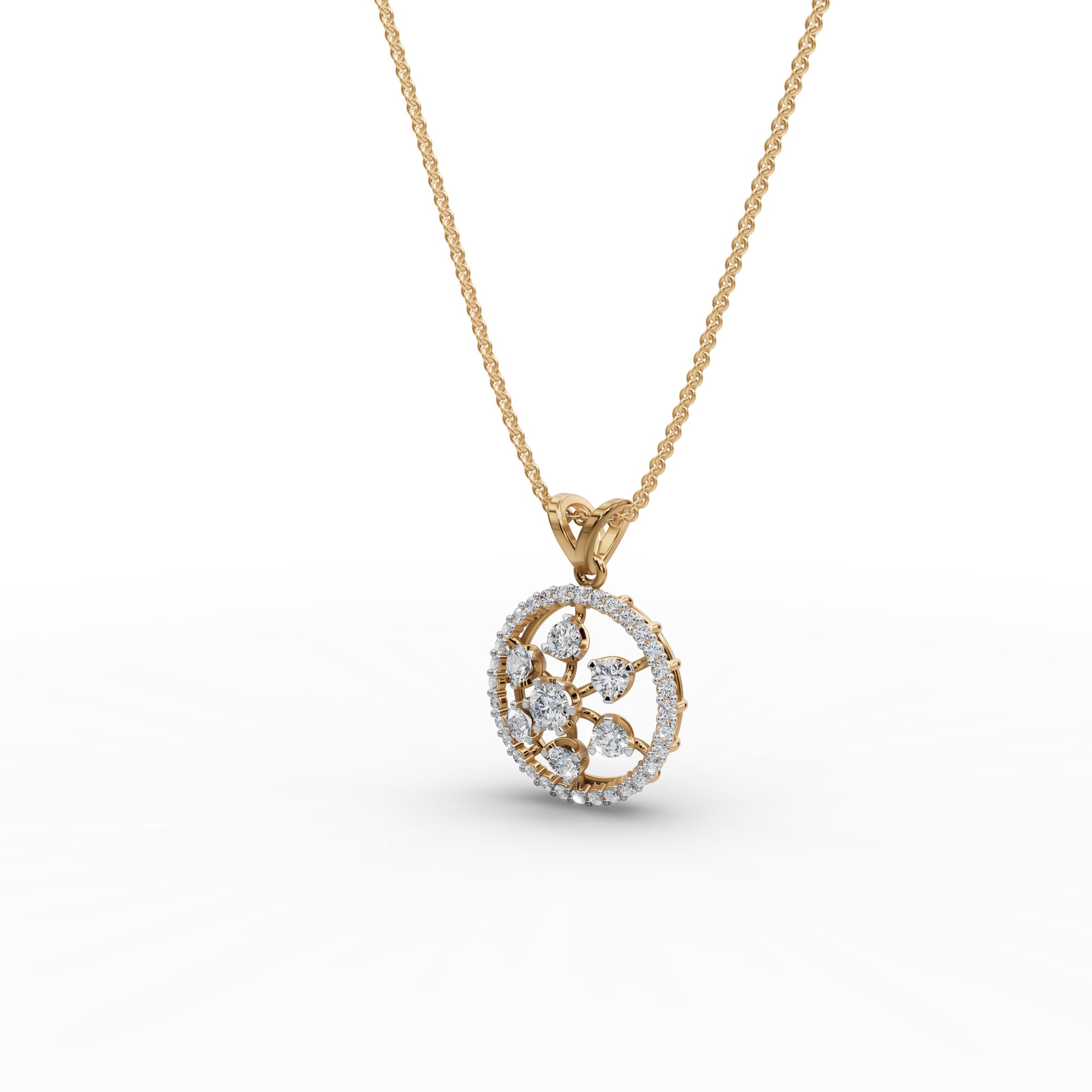 Opulent Ember Round Lab-Grown Diamond Cluster Pendant in yellow gold