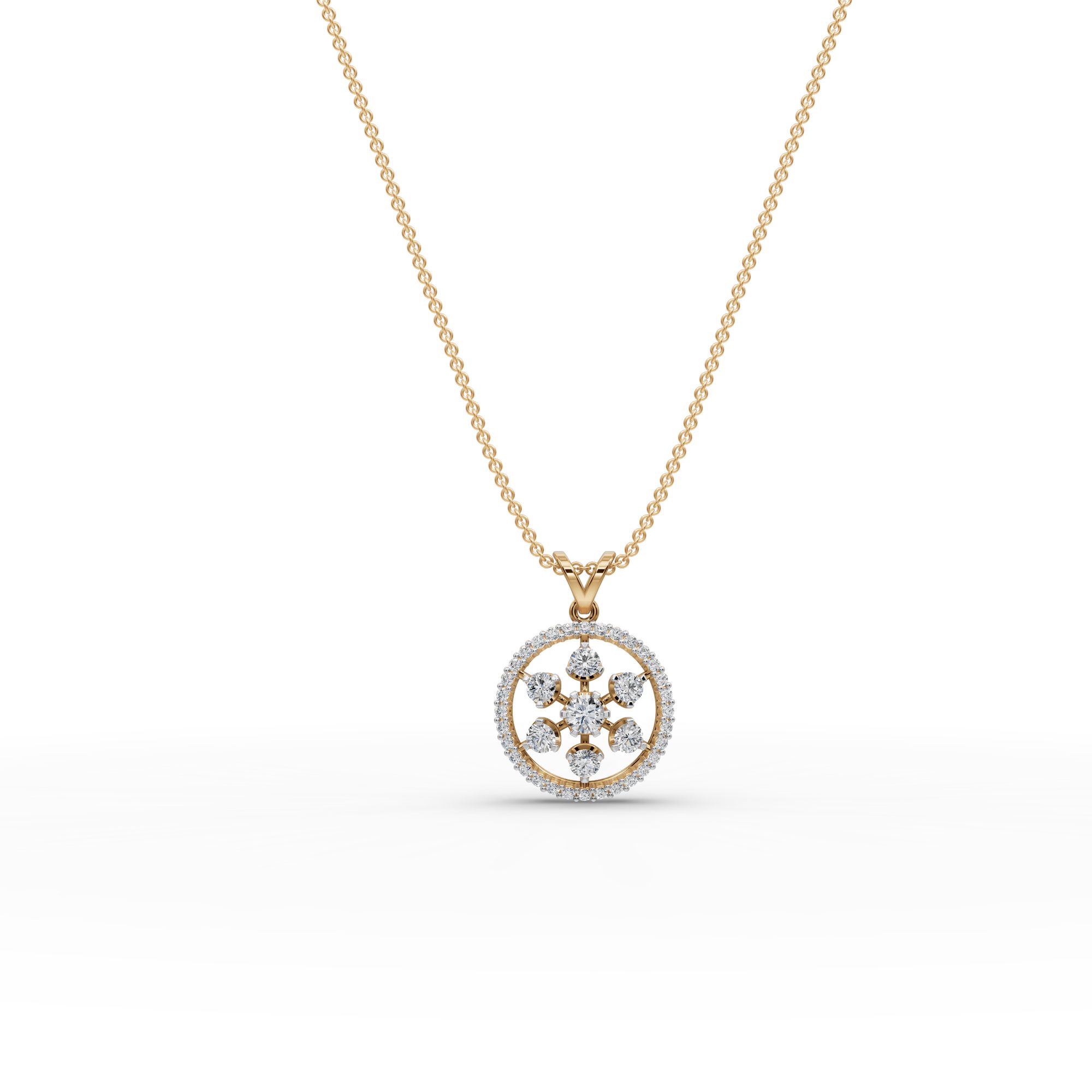 Opulent Ember Round Lab-Grown Diamond Cluster Pendant in yellow gold