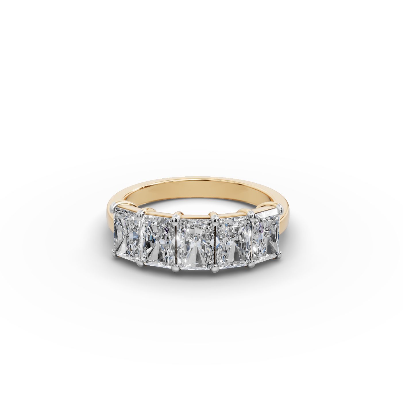 Golden Line Radiant Lab-Grown Diamond Five Stone Ring in yellow gold, set with lab-grown diamonds