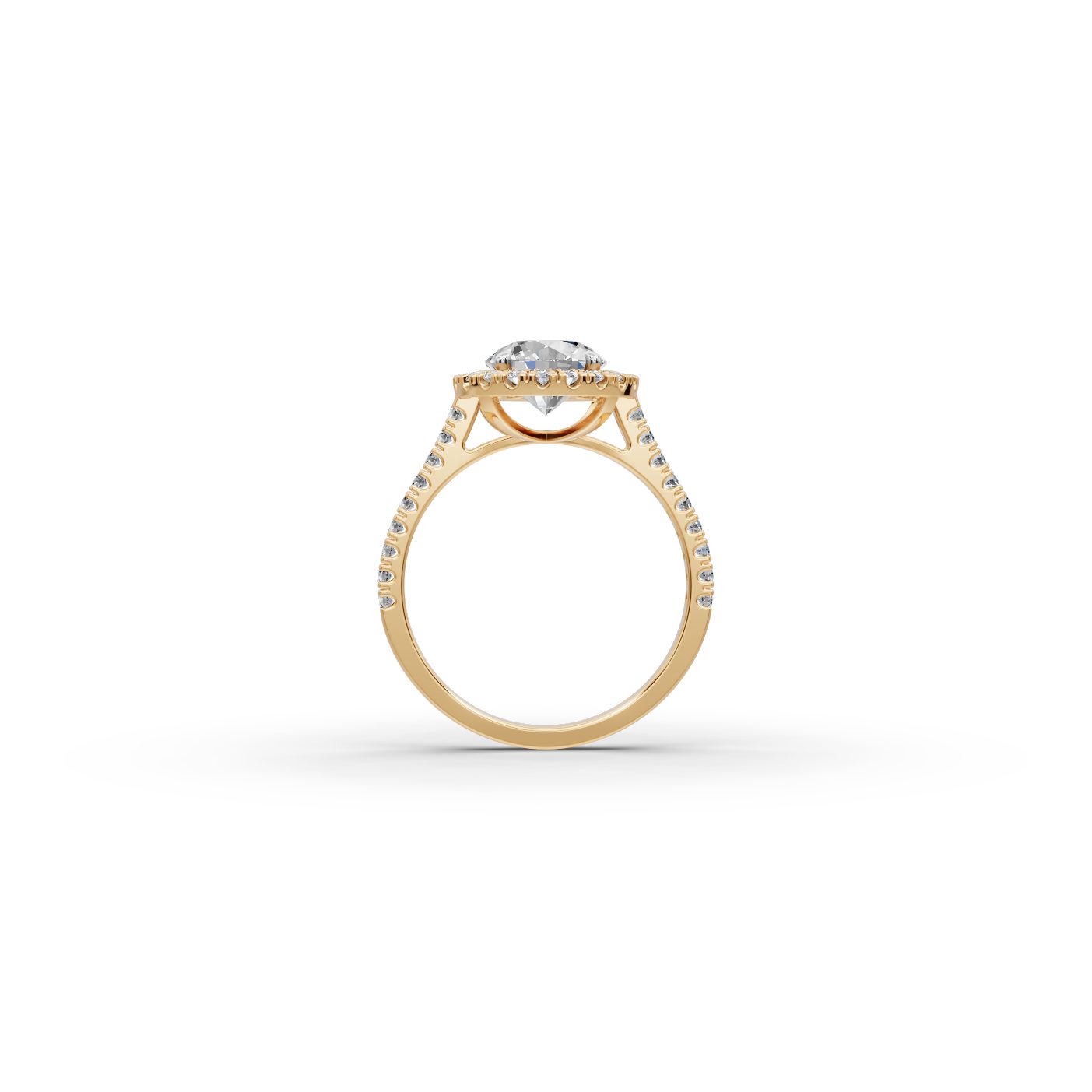 Timeless Cascade Round Lab-Grown Diamond Halo Ring in yellow gold