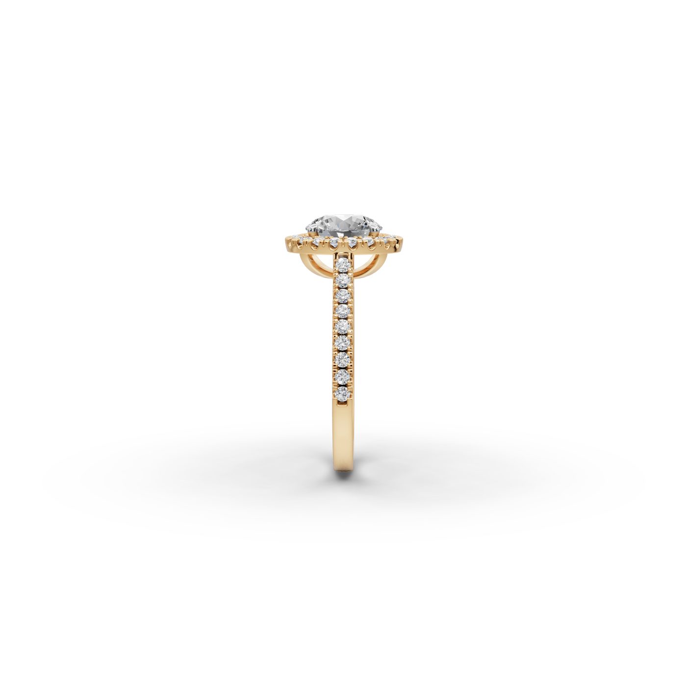 Timeless Cascade Round Lab-Grown Diamond Halo Ring in yellow gold