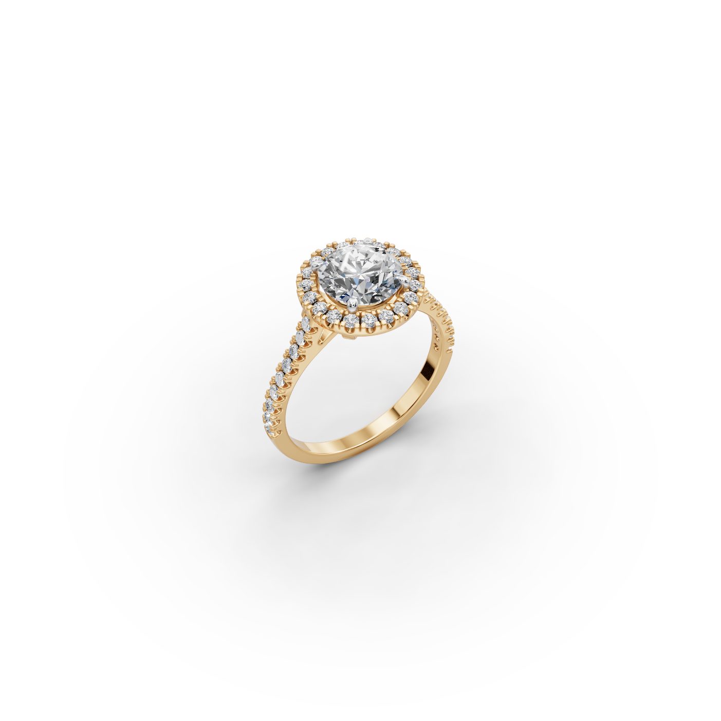Timeless Cascade Round Lab-Grown Diamond Halo Ring in yellow gold