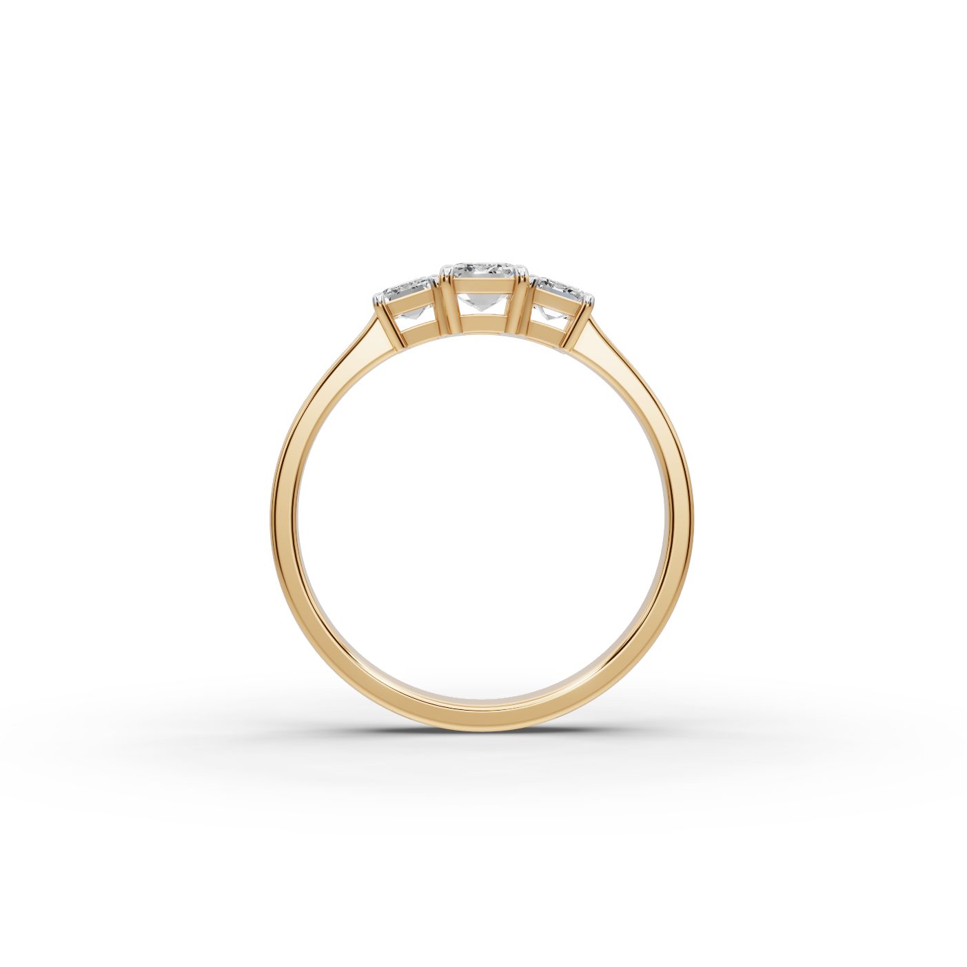 Radiant Whisper Emerald Lab-Grown Diamond Three Stone Ring in yellow gold