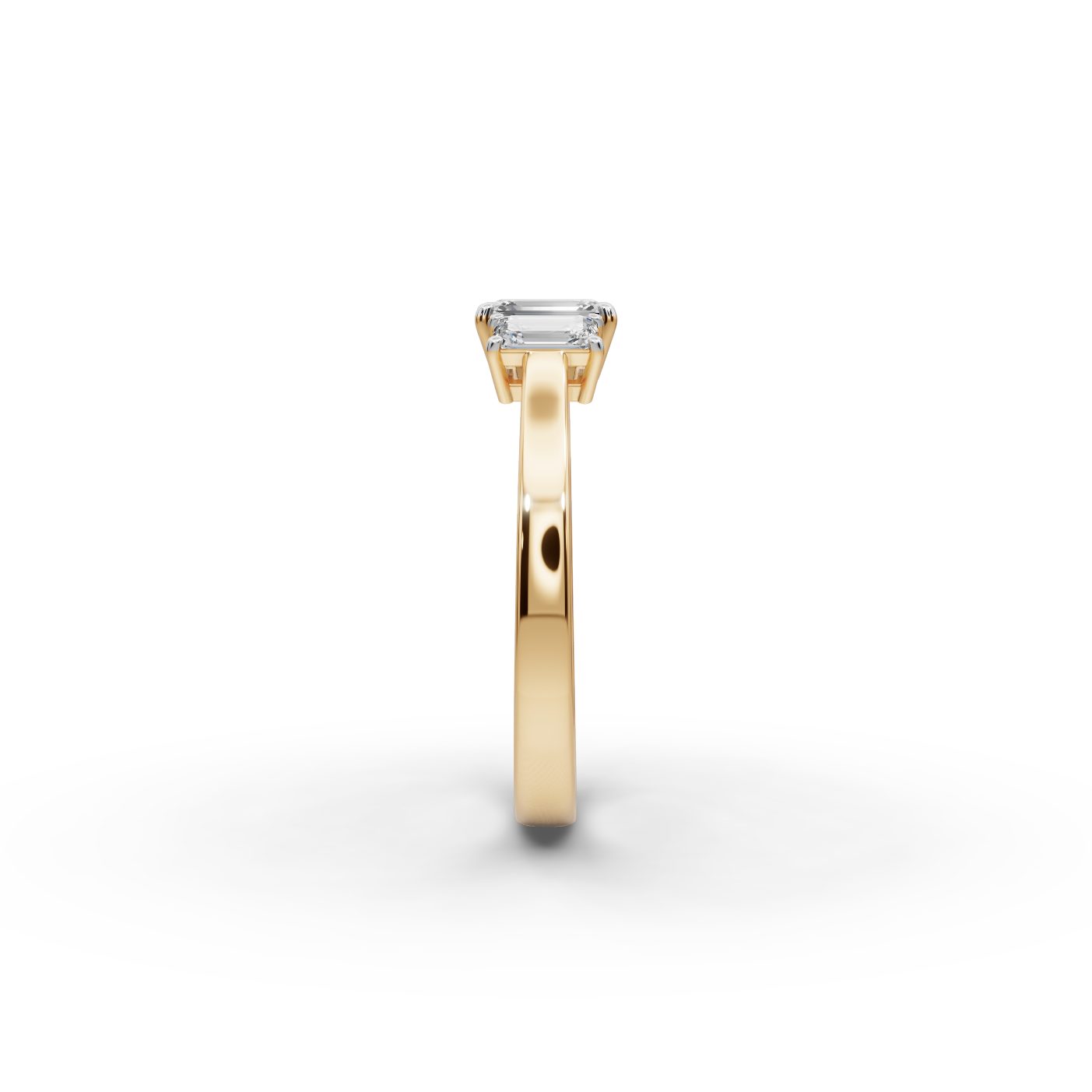 Radiant Whisper Emerald Lab-Grown Diamond Three Stone Ring in yellow gold