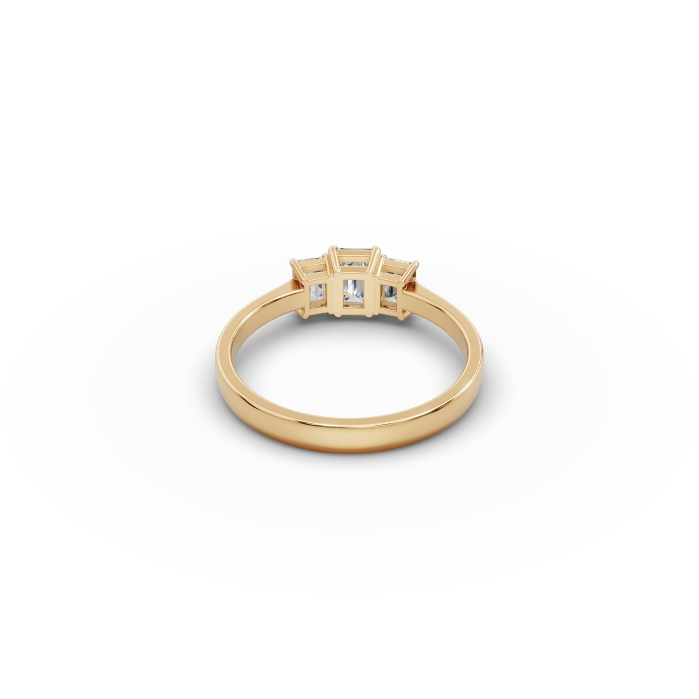Radiant Whisper Emerald Lab-Grown Diamond Three Stone Ring in yellow gold