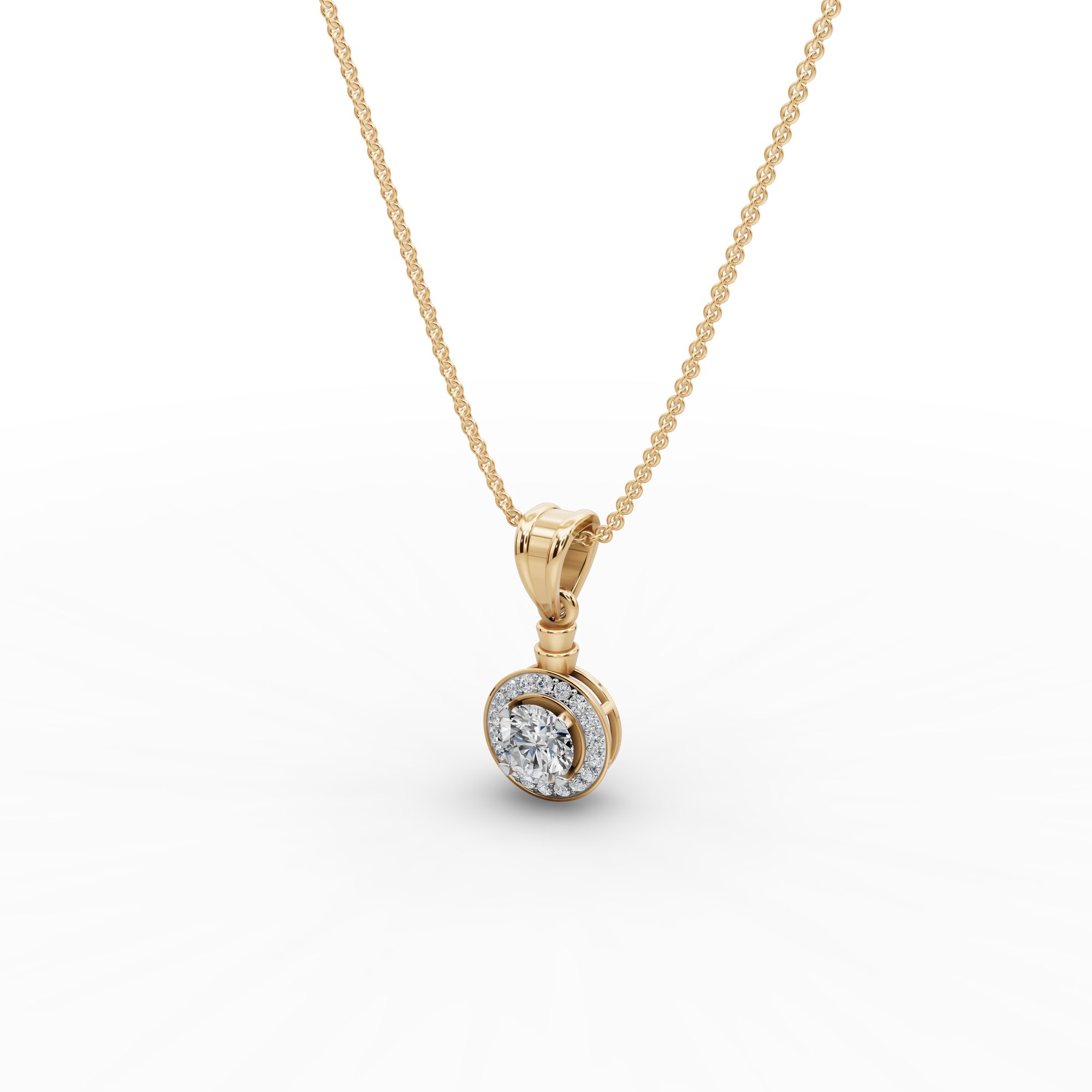 Delicate Aura Round Lab-Grown Diamond Halo Pendant in yellow gold