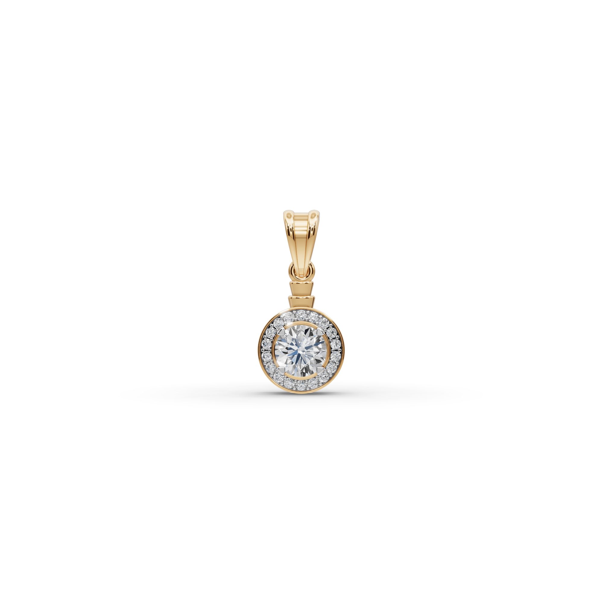 Delicate Aura Round Lab-Grown Diamond Halo Pendant in yellow gold, set with lab-grown diamonds