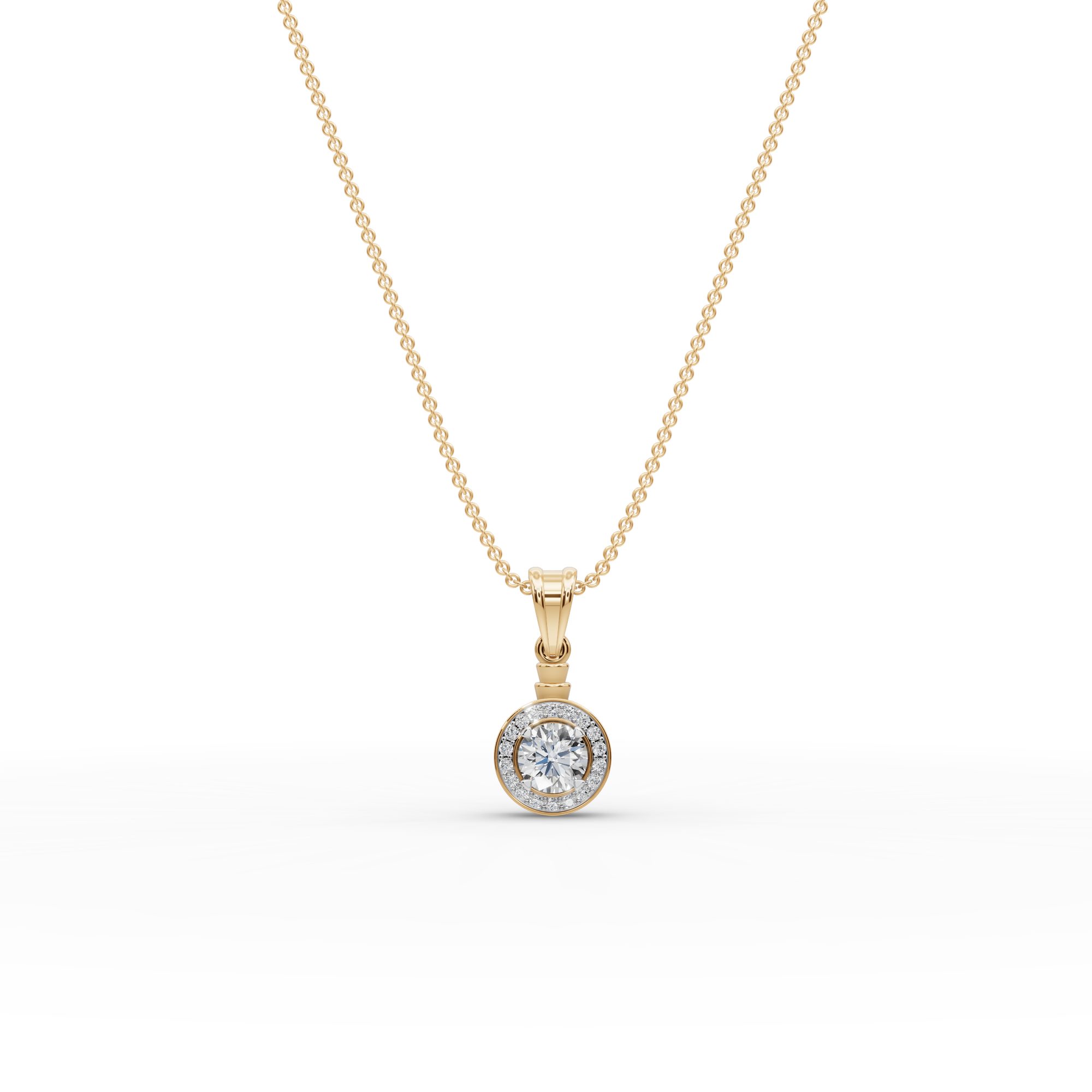 Delicate Aura Round Lab-Grown Diamond Halo Pendant in yellow gold