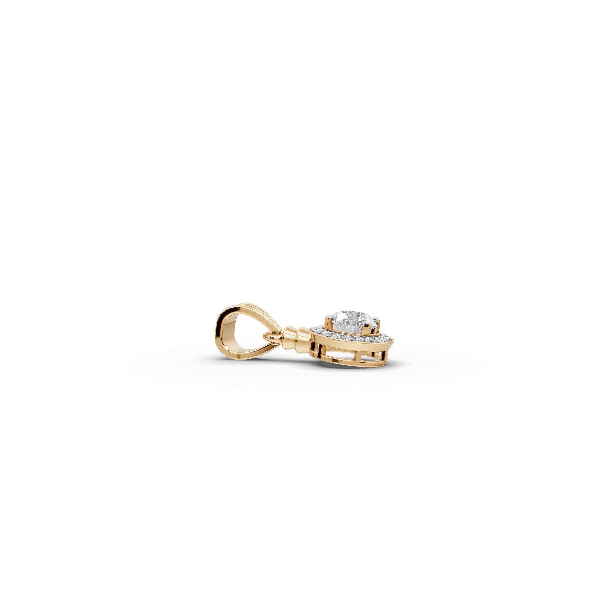 Delicate Aura Round Lab-Grown Diamond Halo Pendant in yellow gold
