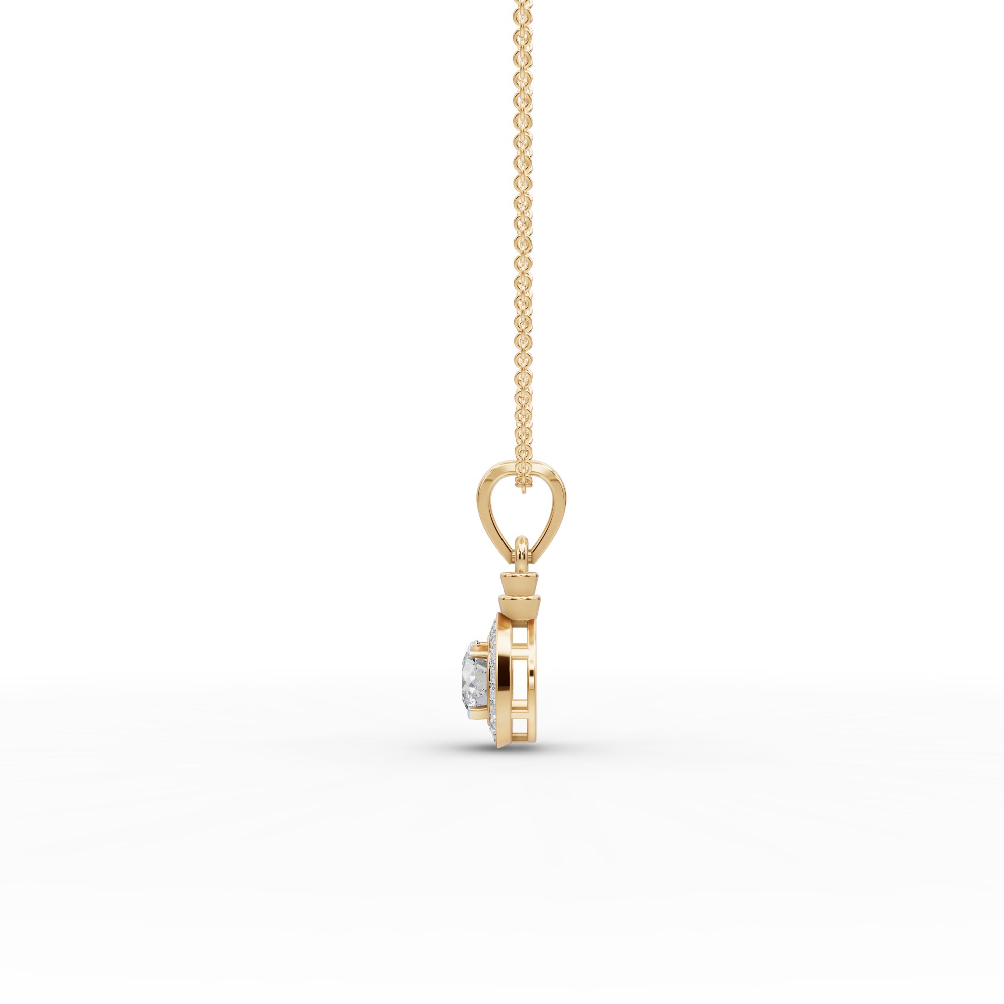 Delicate Aura Round Lab-Grown Diamond Halo Pendant in yellow gold