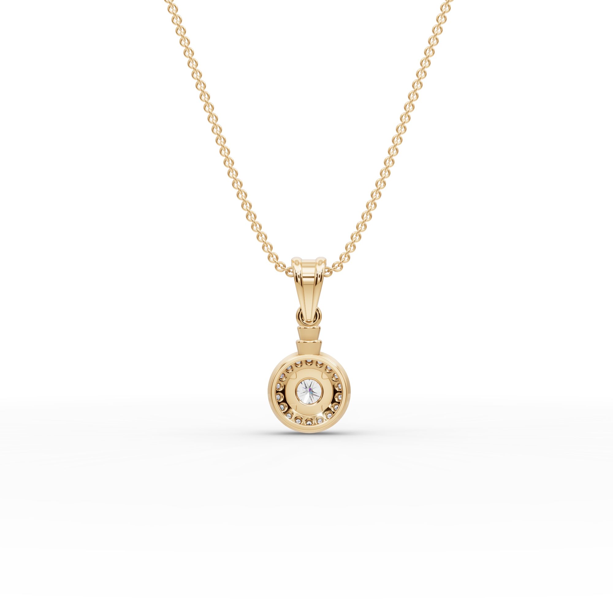 Delicate Aura Round Lab-Grown Diamond Halo Pendant in yellow gold