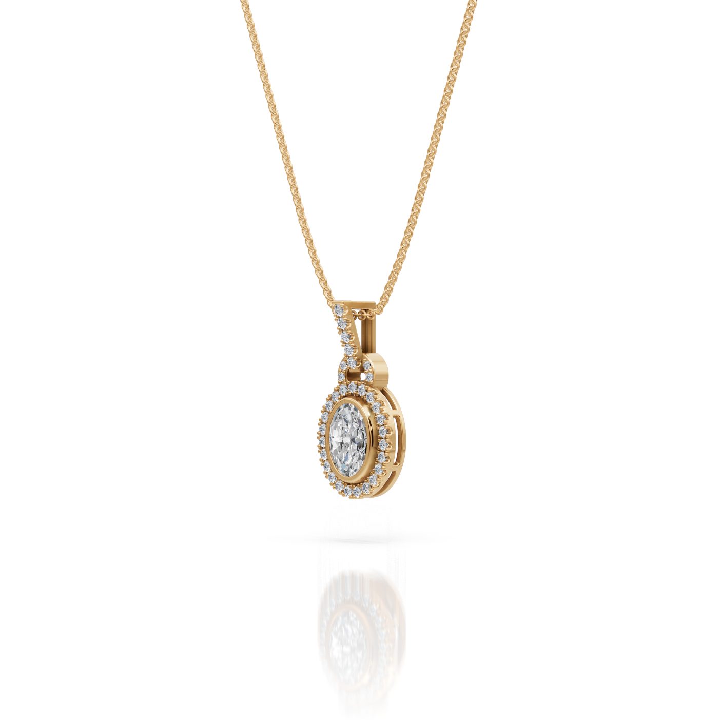 Elegant Bloom Oval Lab-Grown Diamond Halo Pendant in yellow gold