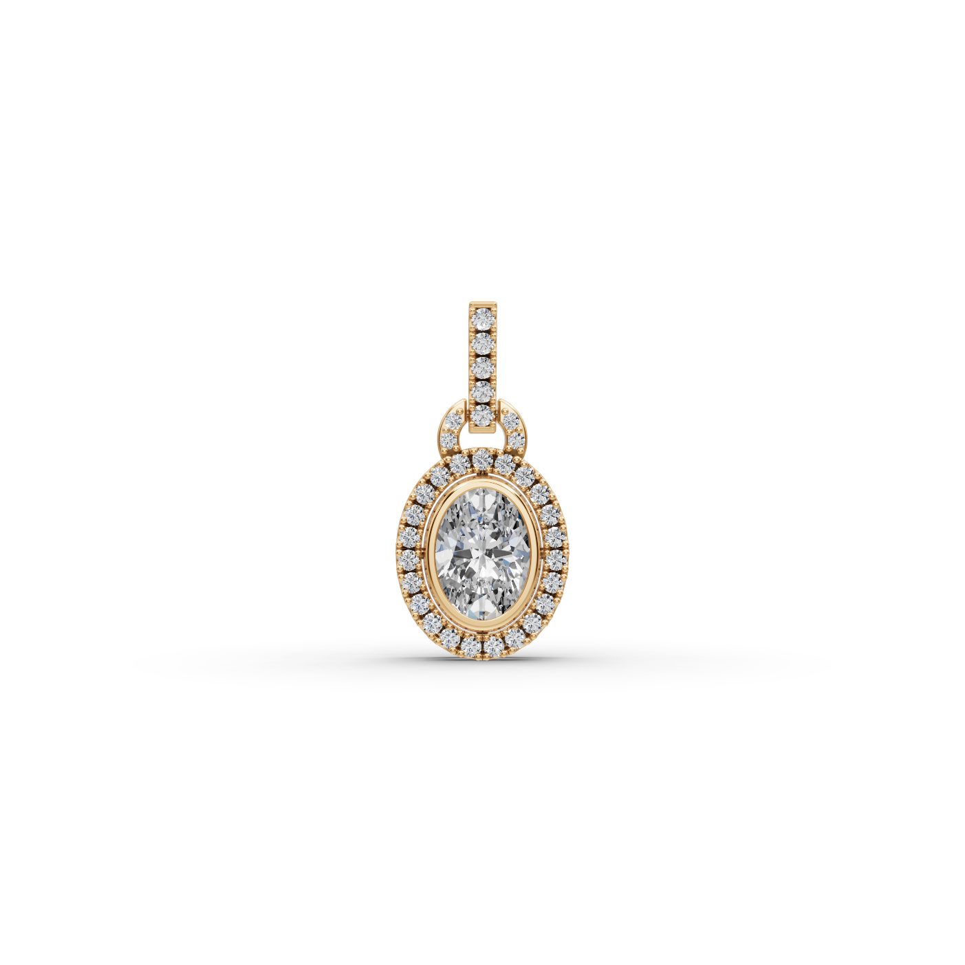 Elegant Bloom Oval Lab-Grown Diamond Halo Pendant in yellow gold, set with lab-grown diamonds