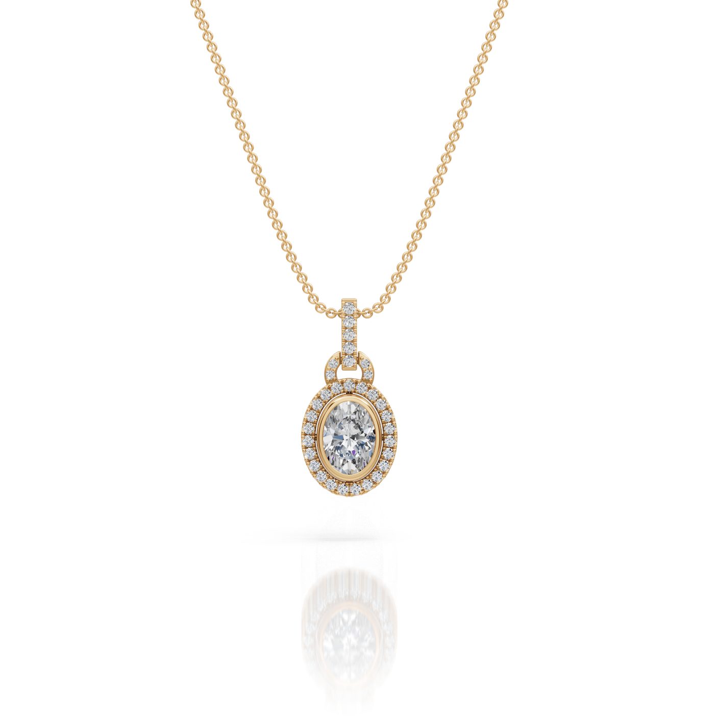Elegant Bloom Oval Lab-Grown Diamond Halo Pendant in yellow gold