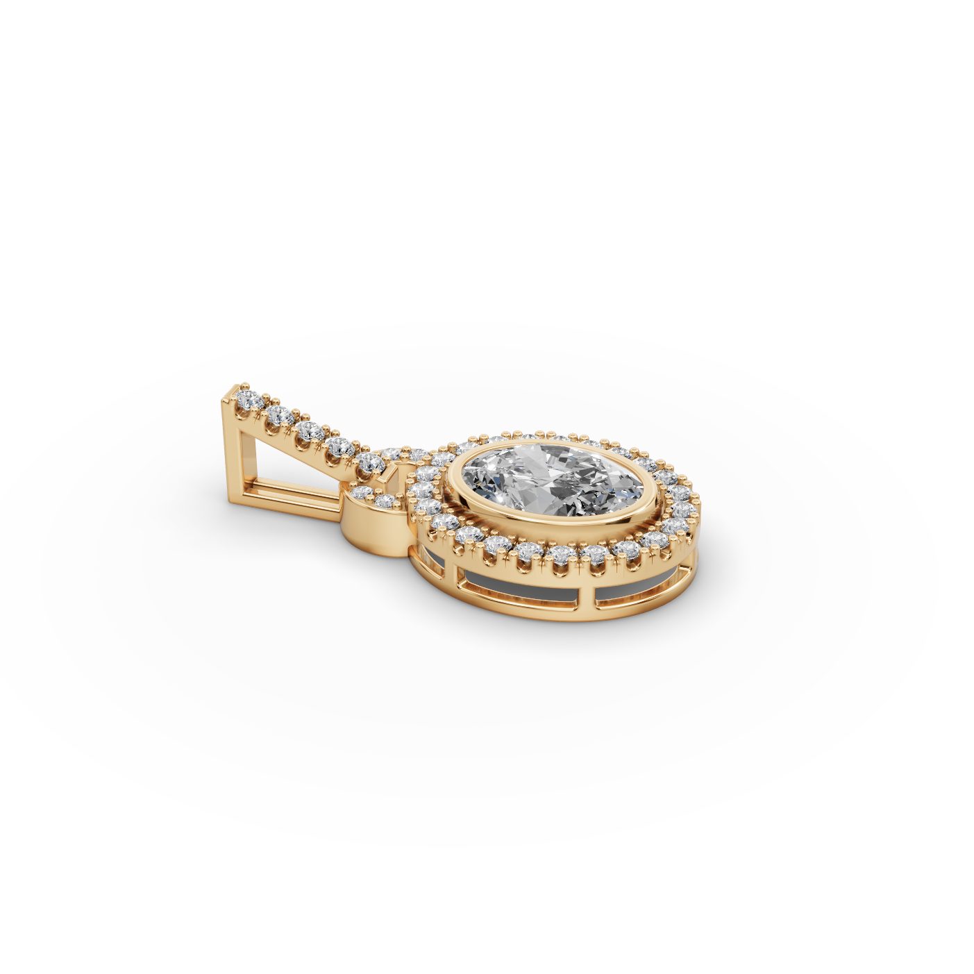 Elegant Bloom Oval Lab-Grown Diamond Halo Pendant in yellow gold