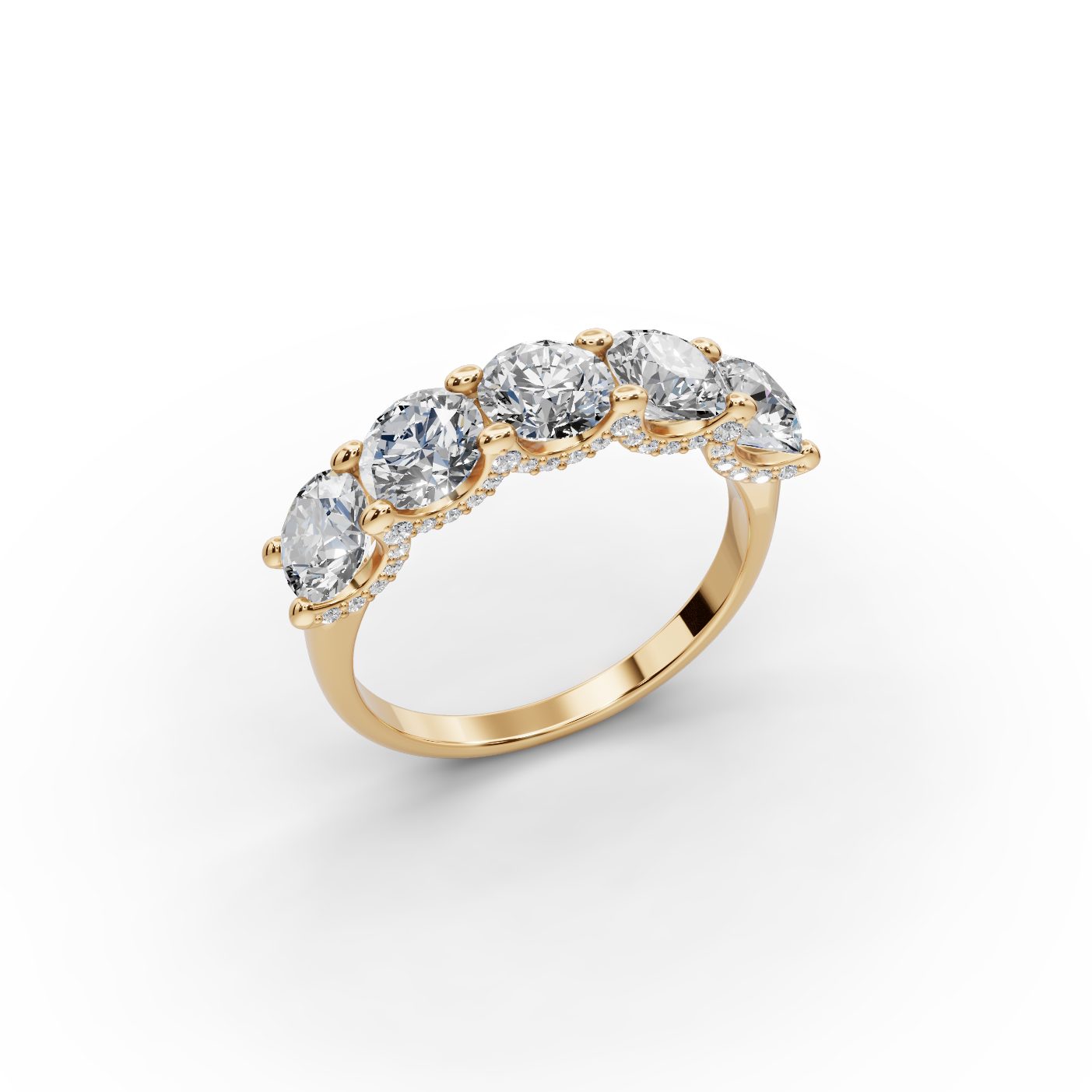 Luminous Light Round Lab-Grown Diamond Five Stone Ring in yellow gold