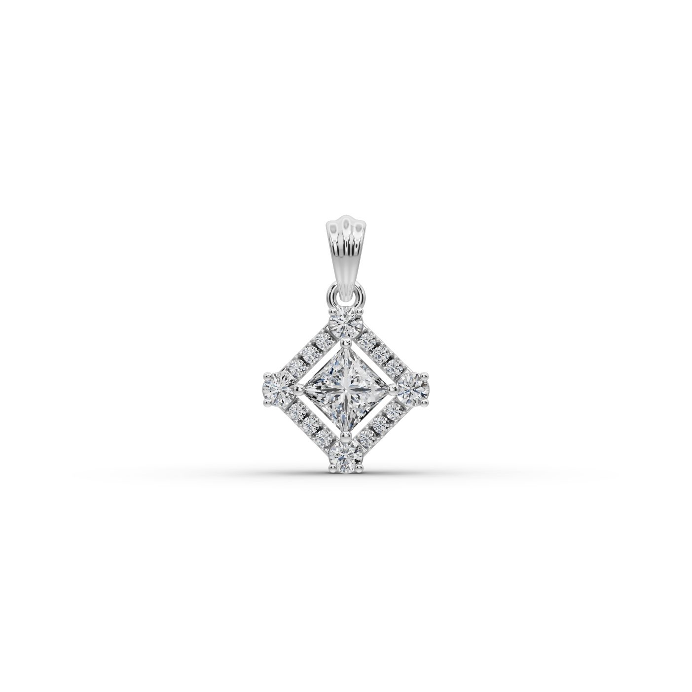 Everlasting Line Princess Lab-Grown Diamond Halo Pendant in white gold
