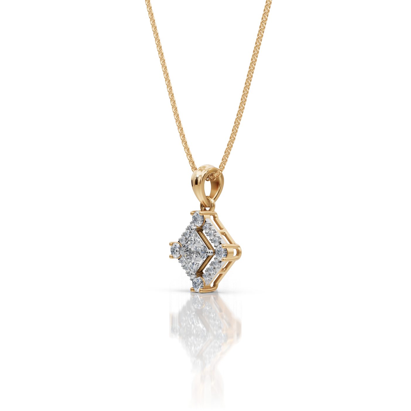 Everlasting Line Princess Lab-Grown Diamond Halo Pendant in yellow gold