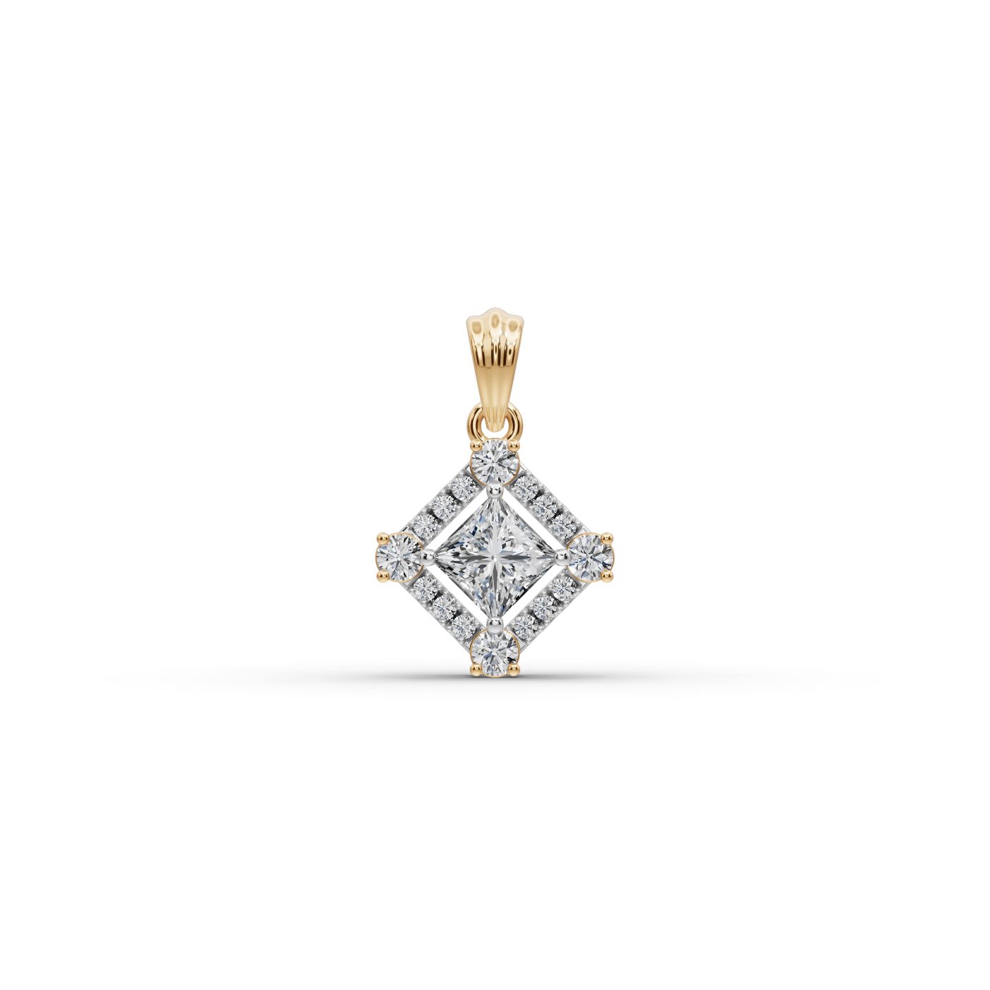 Everlasting Line Princess Lab-Grown Diamond Halo Pendant in yellow gold, set with lab-grown diamonds