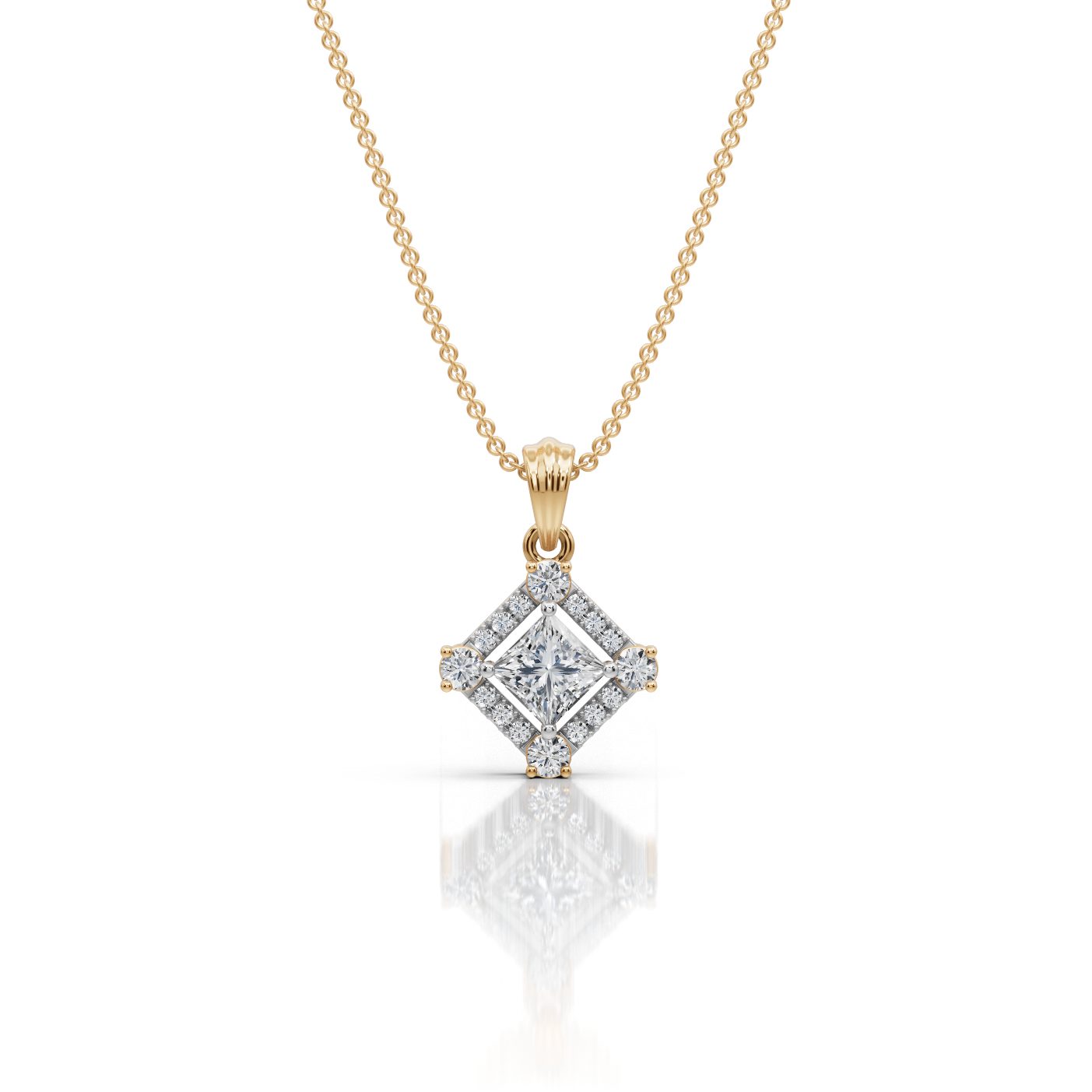 Everlasting Line Princess Lab-Grown Diamond Halo Pendant in yellow gold