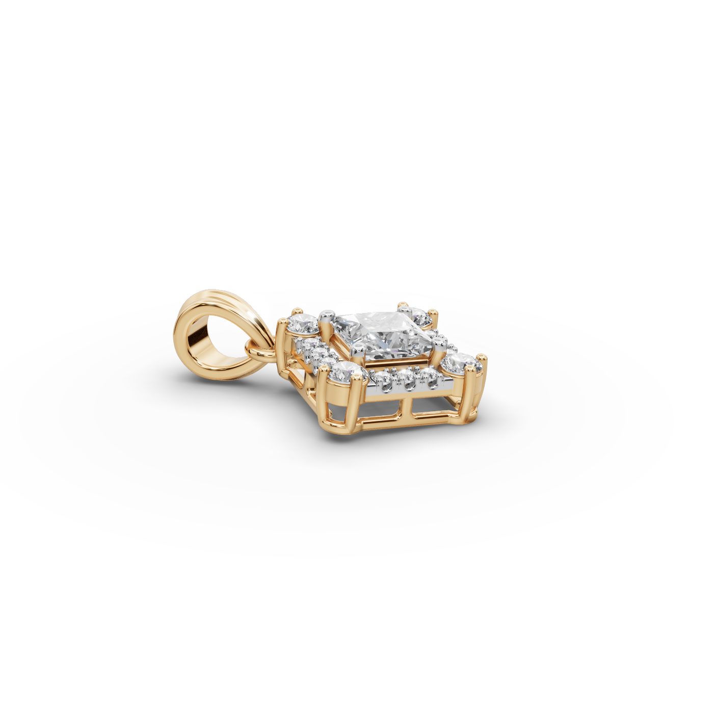 Everlasting Line Princess Lab-Grown Diamond Halo Pendant in yellow gold