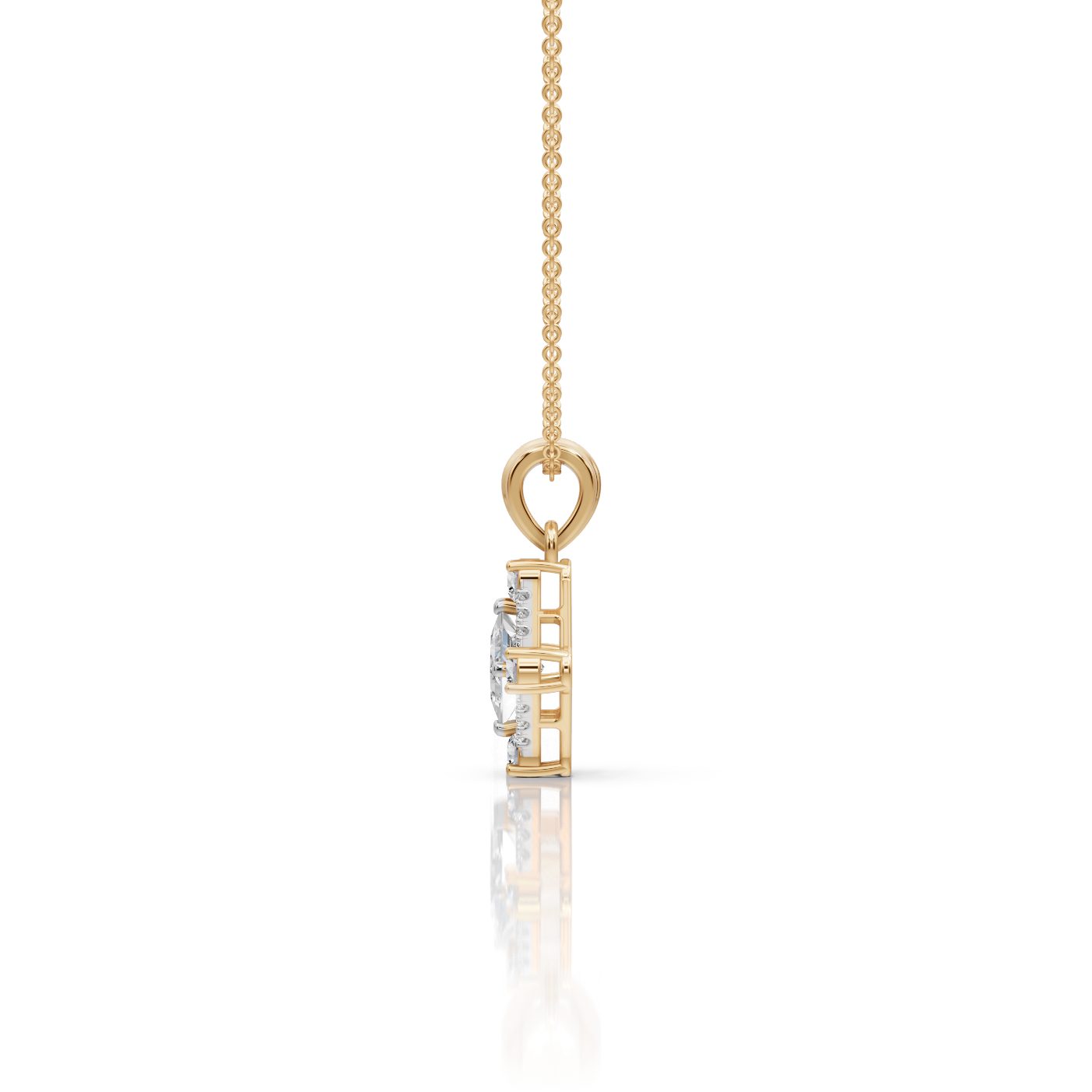 Everlasting Line Princess Lab-Grown Diamond Halo Pendant in yellow gold