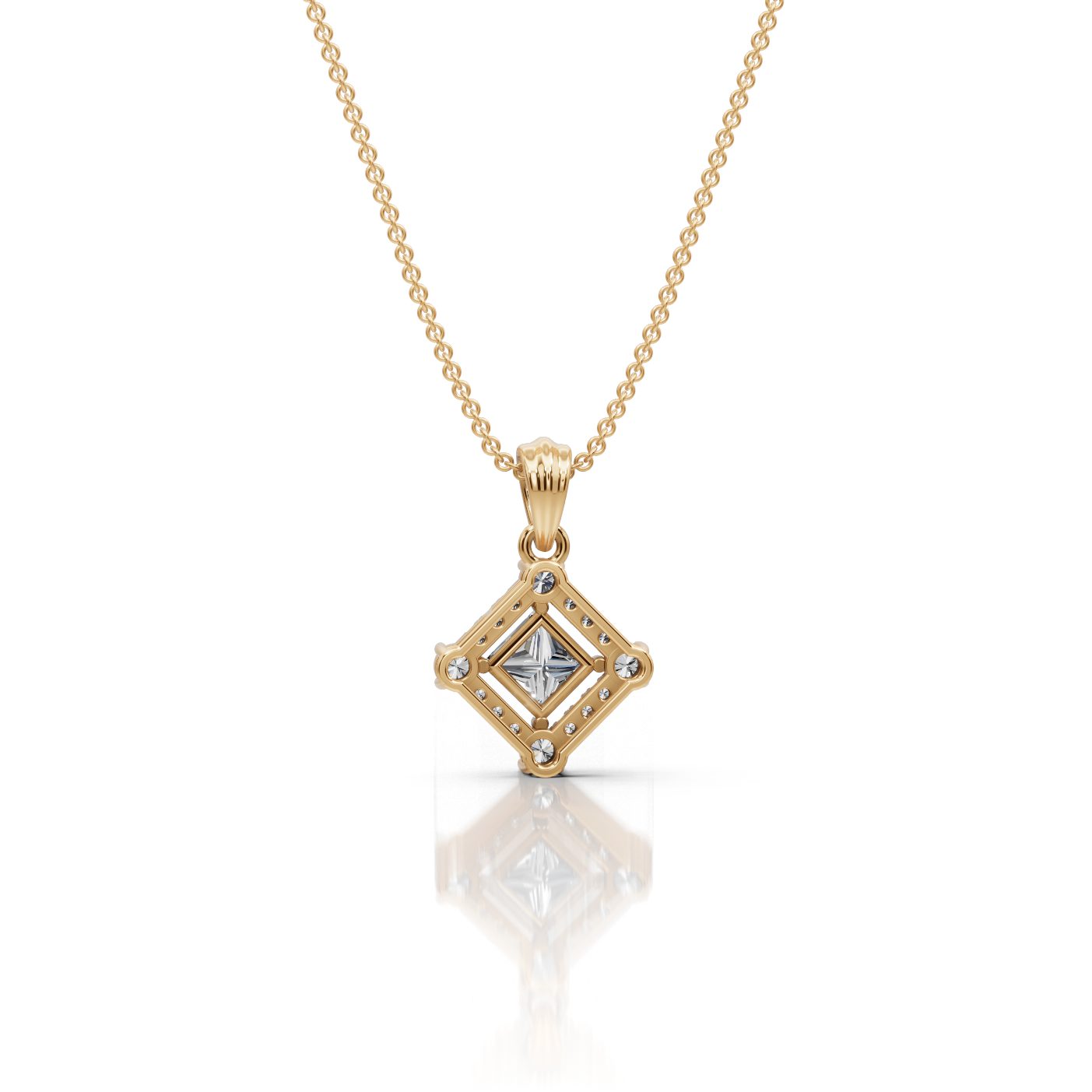 Everlasting Line Princess Lab-Grown Diamond Halo Pendant in yellow gold