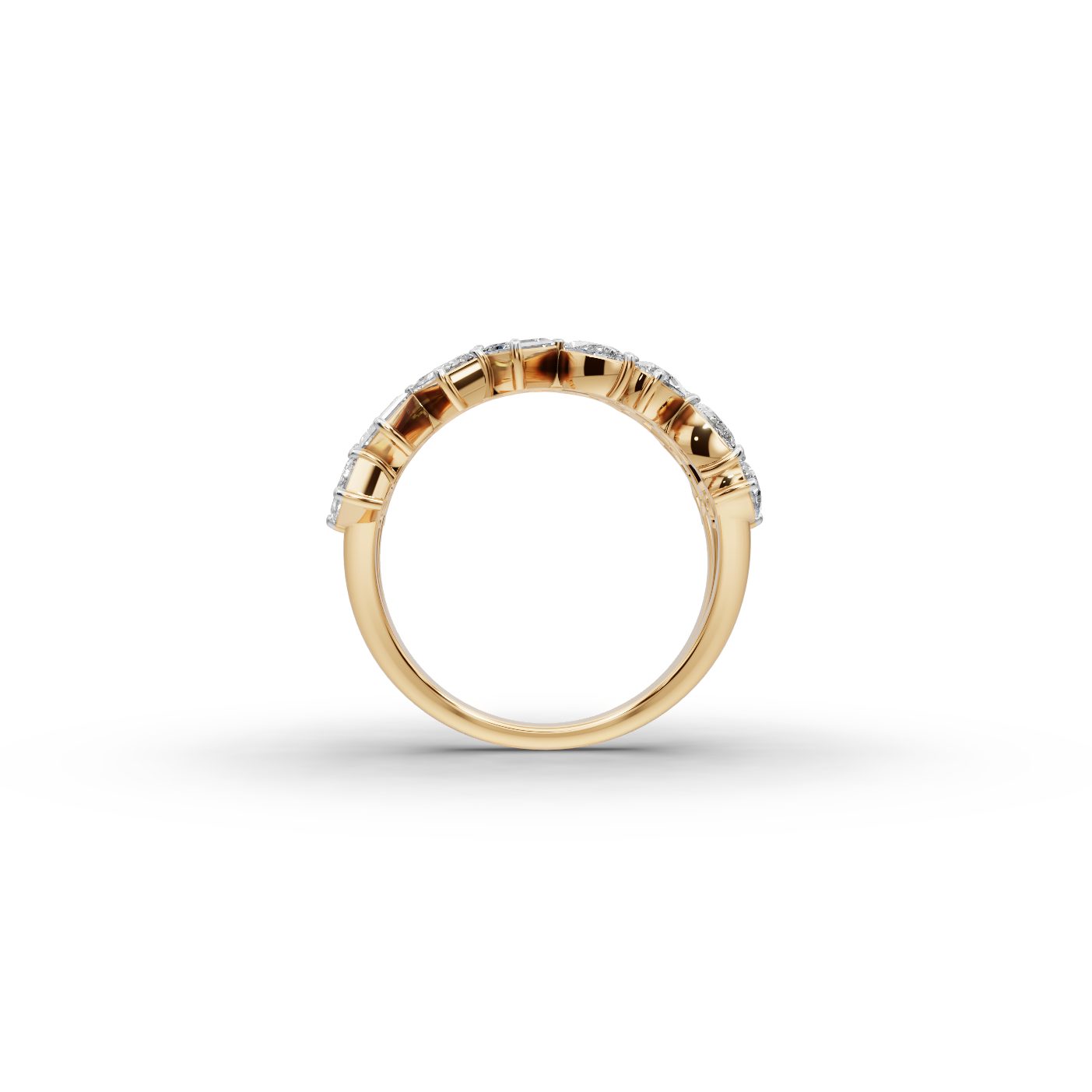 Opulent Cascade Emerald Lab-Grown Diamond Bands Ring in yellow gold
