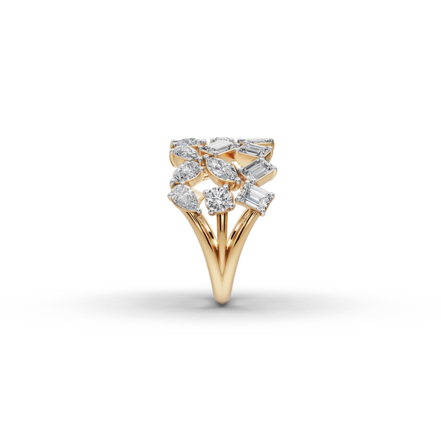 Opulent Cascade Emerald Lab-Grown Diamond Bands Ring in yellow gold