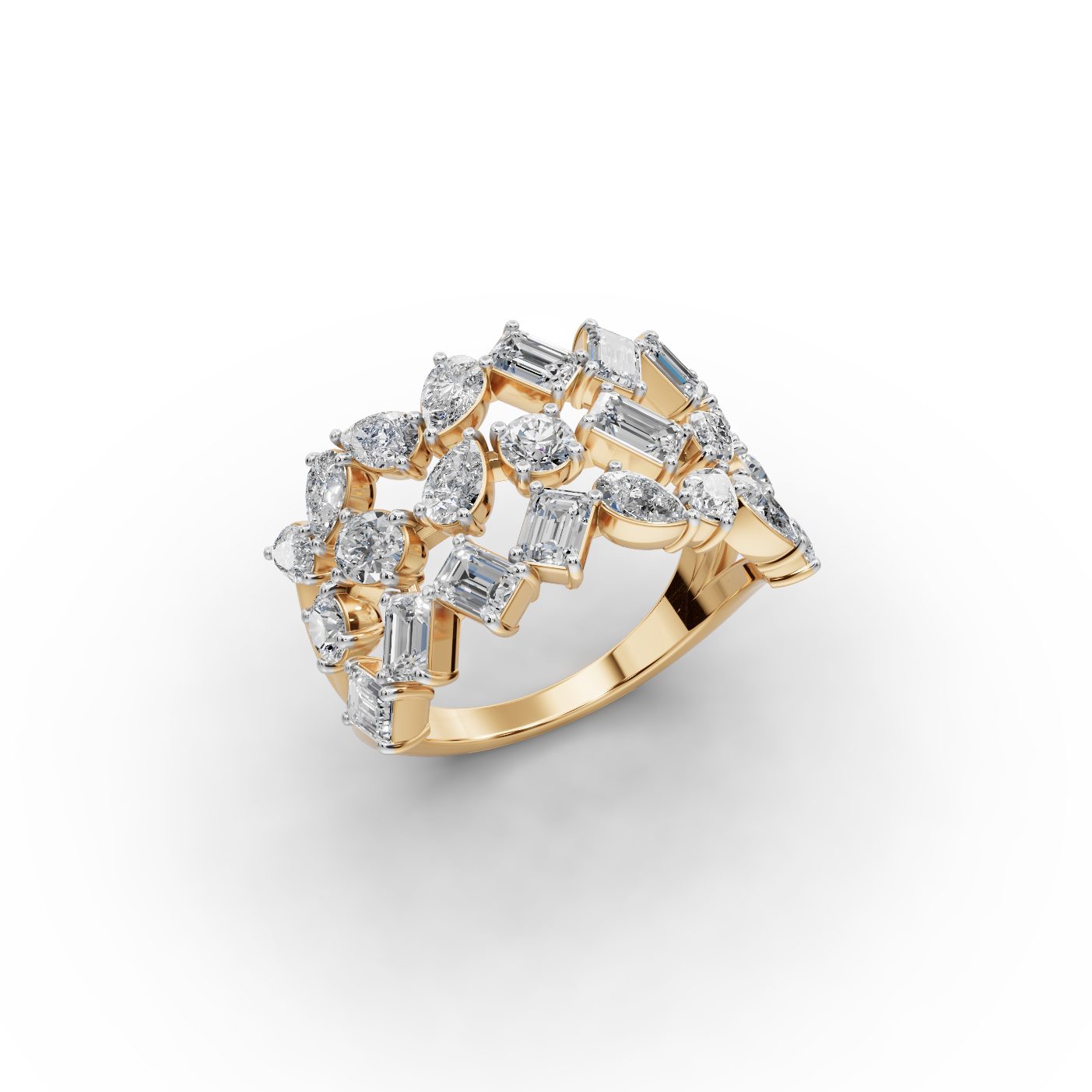 Opulent Cascade Emerald Lab-Grown Diamond Bands Ring in yellow gold