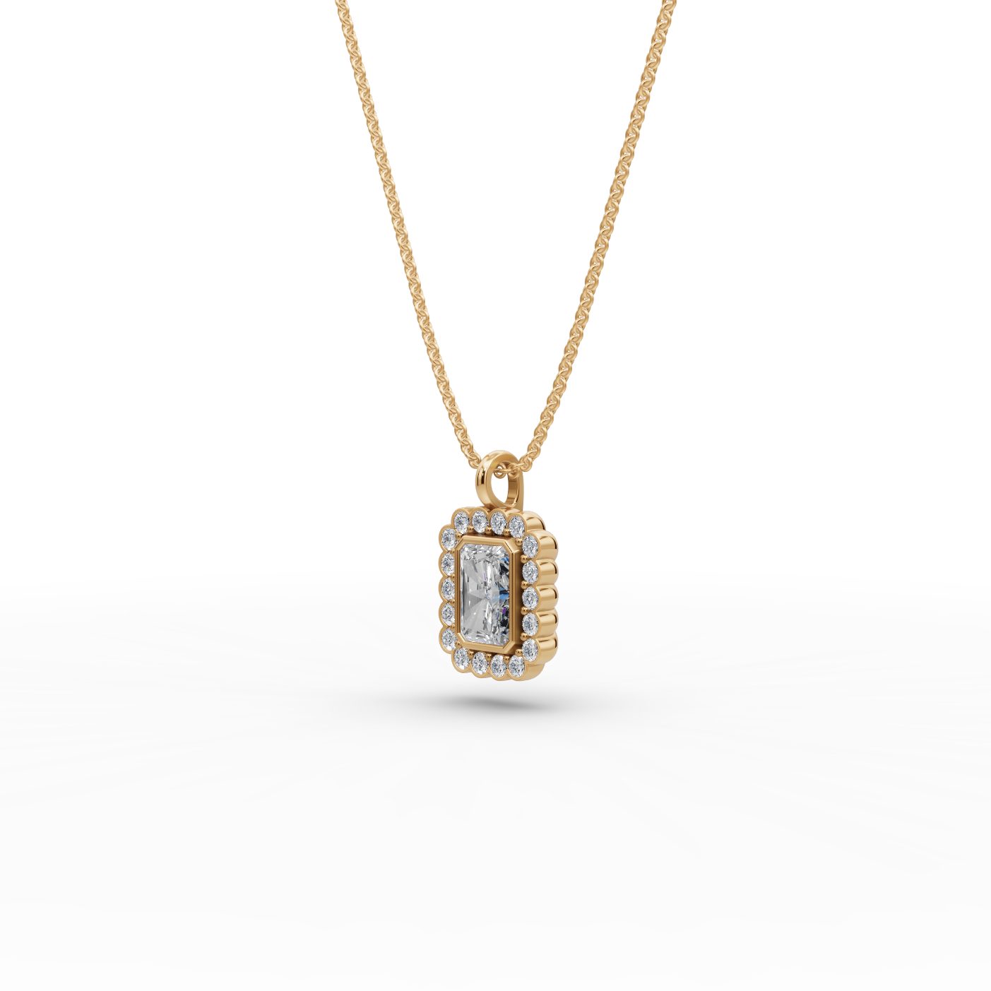 Celestial Cascade Radiant Lab-Grown Diamond Halo Pendant in yellow gold