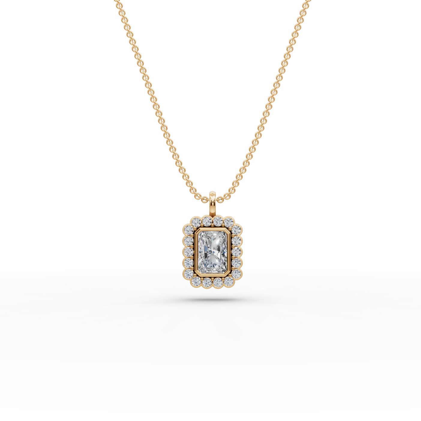 Celestial Cascade Radiant Lab-Grown Diamond Halo Pendant in yellow gold