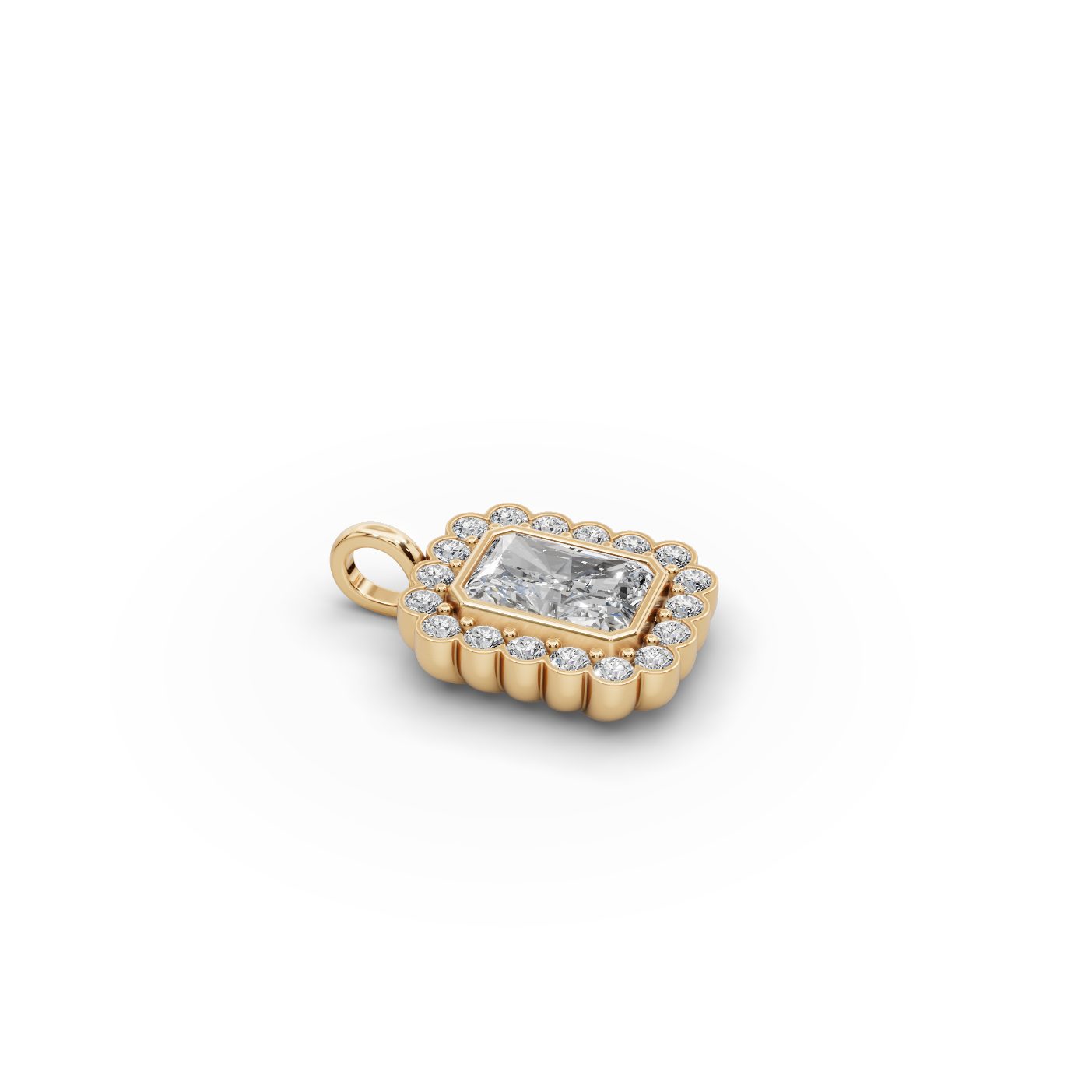 Celestial Cascade Radiant Lab-Grown Diamond Halo Pendant in yellow gold