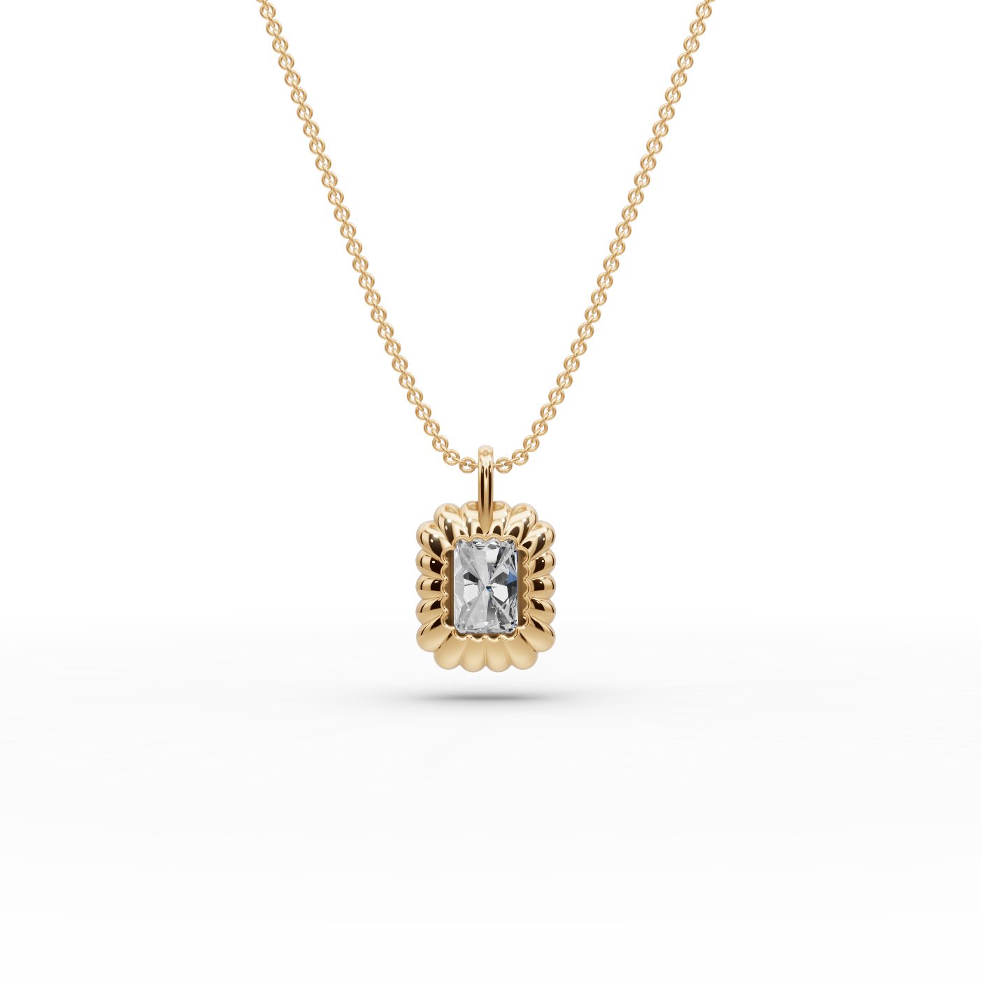 Celestial Cascade Radiant Lab-Grown Diamond Halo Pendant in yellow gold