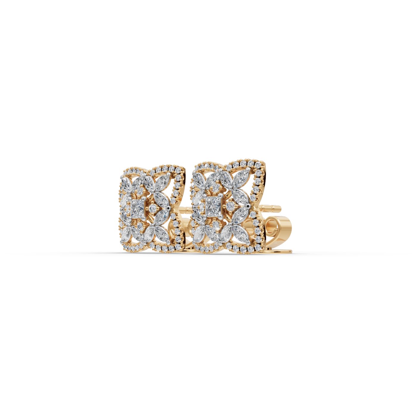 Radiant Trail Marquise Lab-Grown Diamond Studs Earring in yellow gold