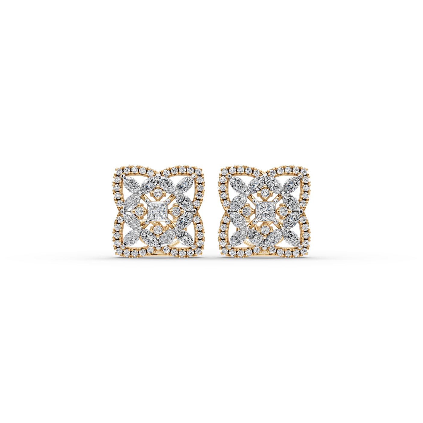Radiant Trail Marquise Lab-Grown Diamond Studs Earring in yellow gold, set with lab-grown diamonds
