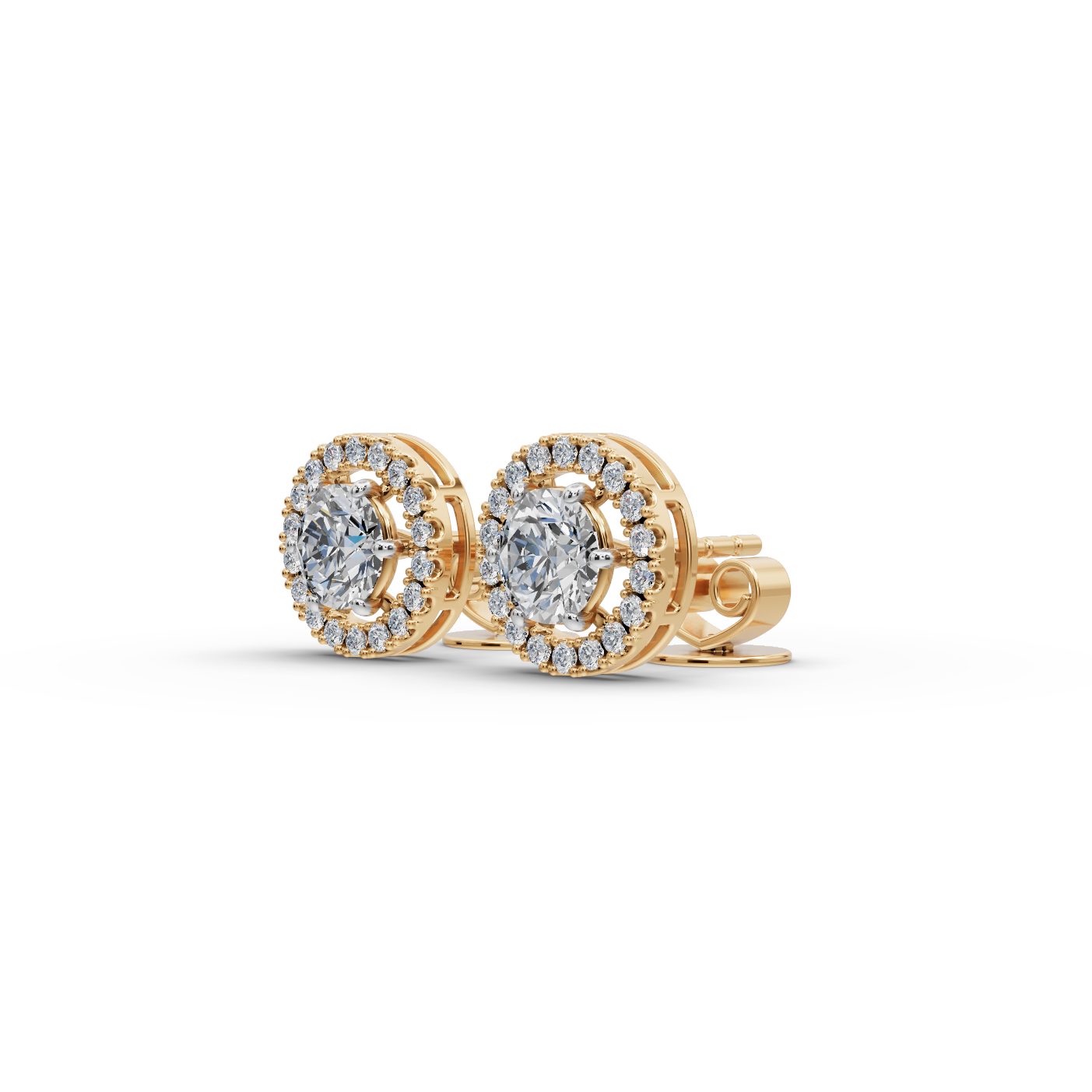 Brilliant Aura Round Lab-Grown Diamond Studs Earring in yellow gold