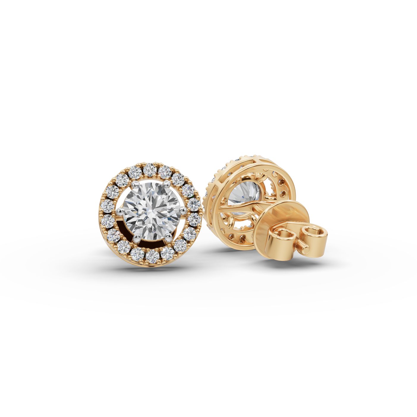Brilliant Aura Round Lab-Grown Diamond Studs Earring in yellow gold