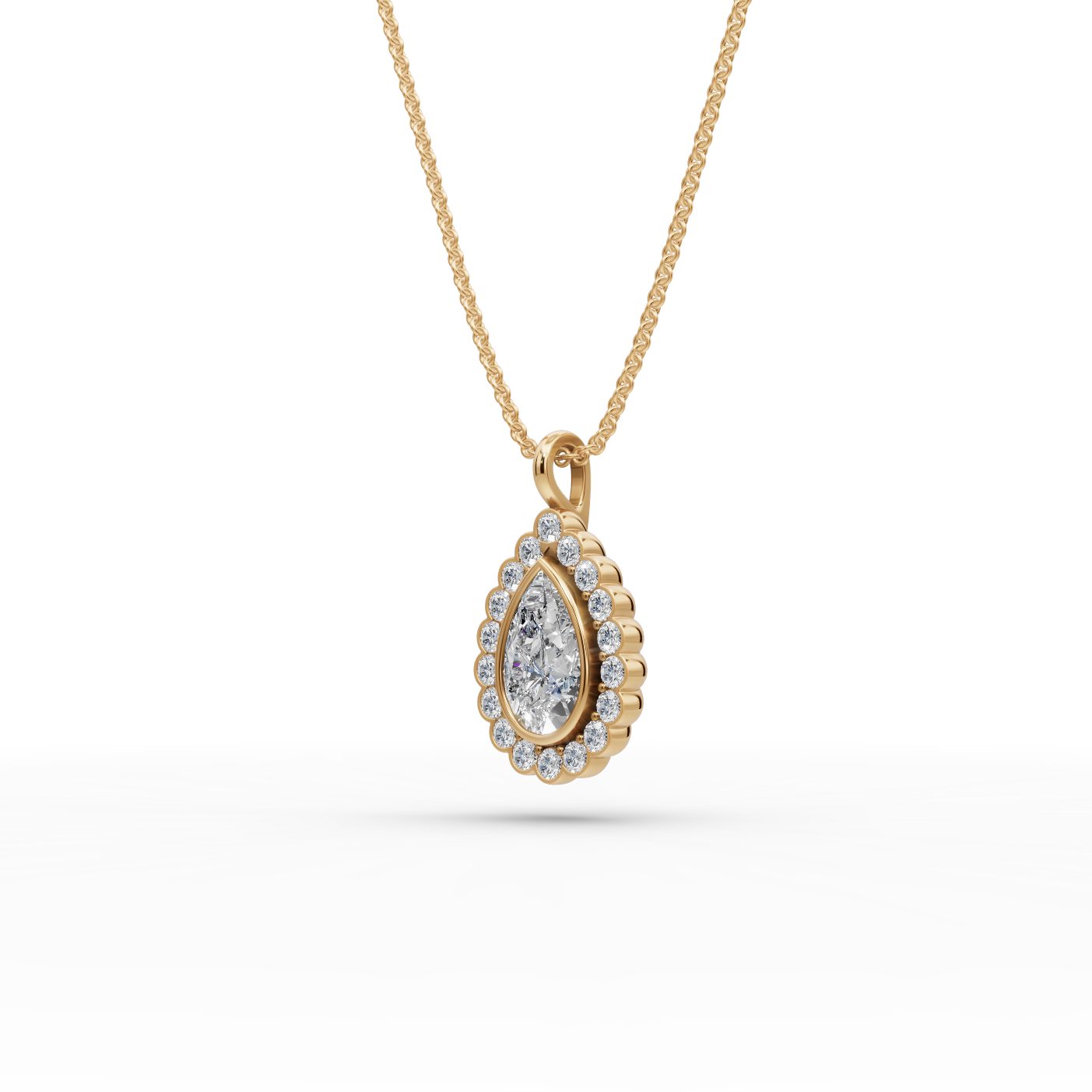 Endless Aura Pear Lab-Grown Diamond Halo Pendant in yellow gold